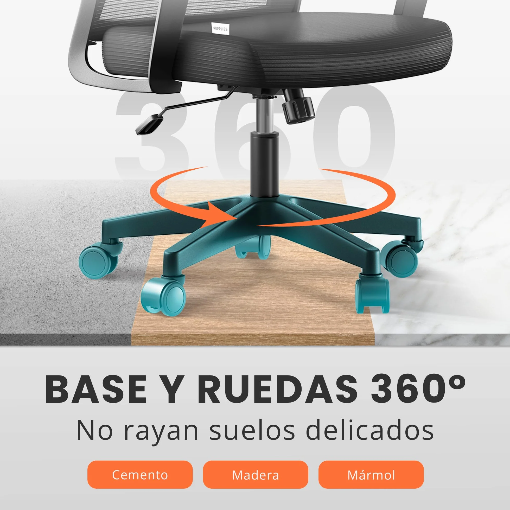 Silla Escritorio Ergonomica Ajustable Reclinable con Soporte Lumbar, Malla Transpirable, 120kg (Negro)