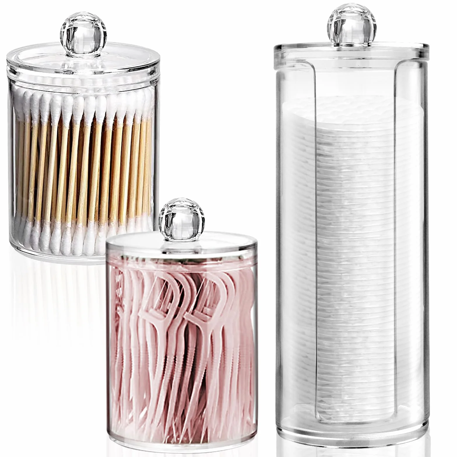 UKOFEW Juego de dispensadores de algodón transparentes para almacenamiento de cosméticos, material de poliestireno, ideal para sala de estar, dormitorio y baño