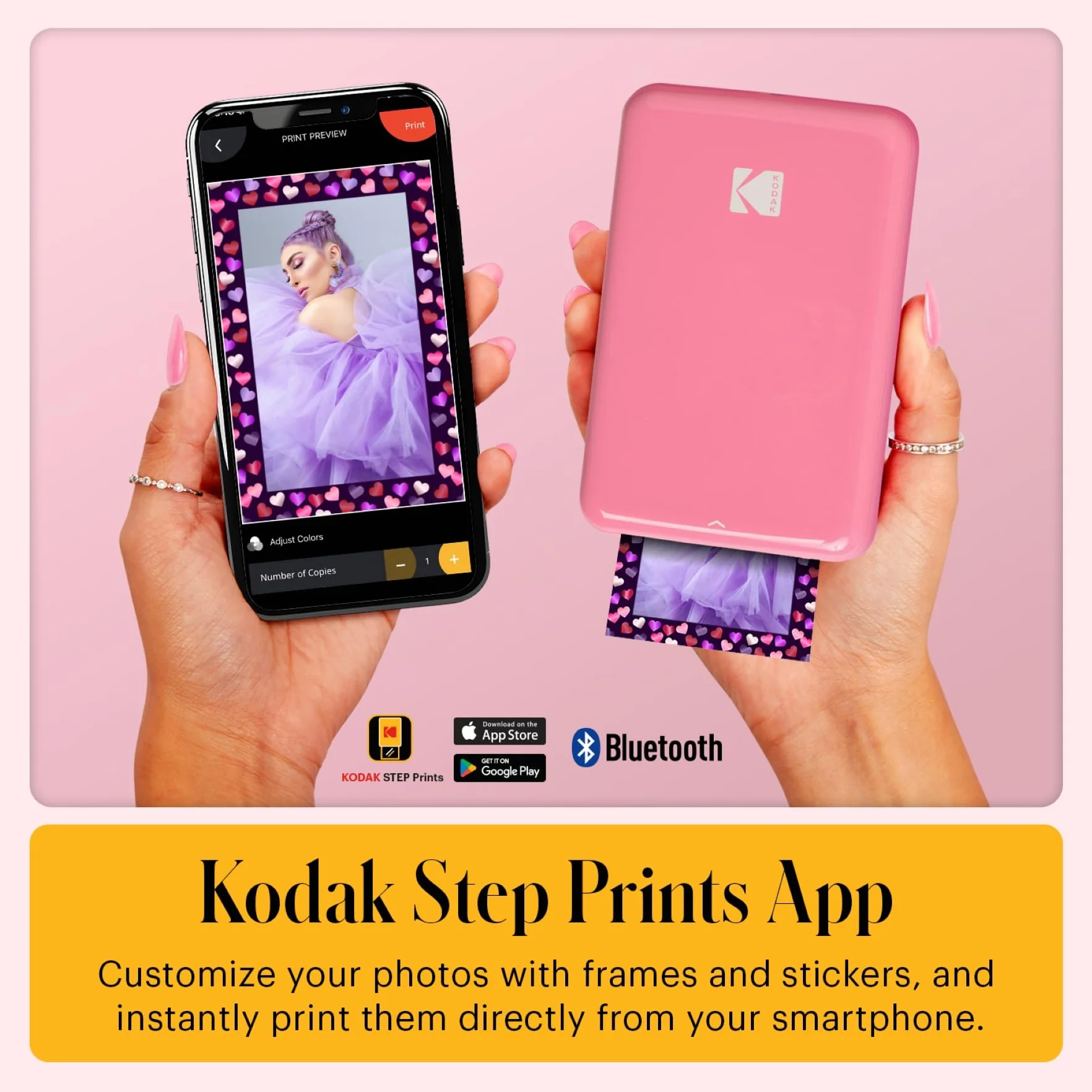 KODAK Step Impresora de fotos instantánea para smartphone - Mini portátil inalámbrica en color - Fotos adhesivas Zink 2x3” - Bluetooth compatible con iOS y Android - App de edición divertida - Rosa