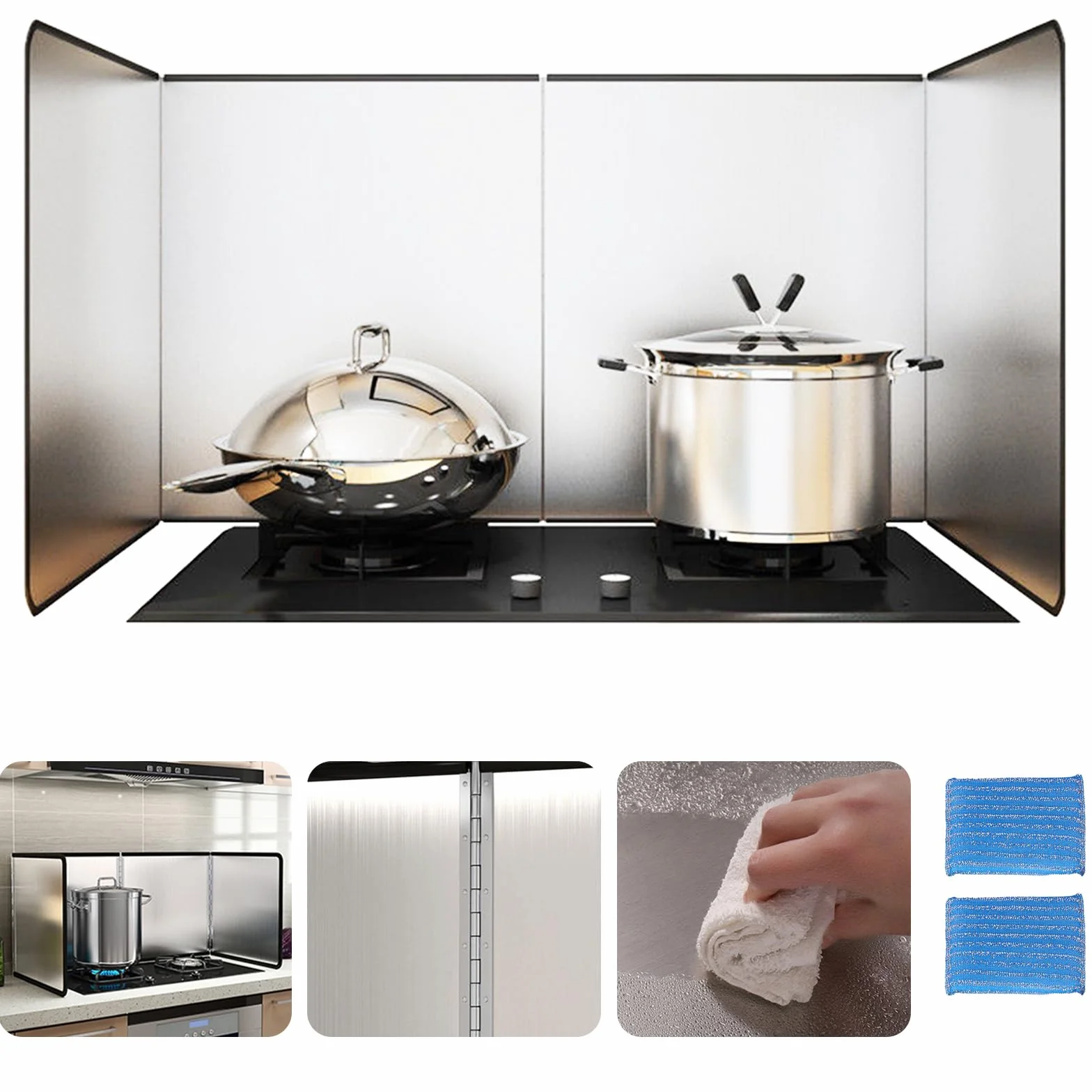 Protector de Salpicaduras Cocina 80x40x30cm Pantalla Antiadherente Tres Lados Grasa Funda Plegable
