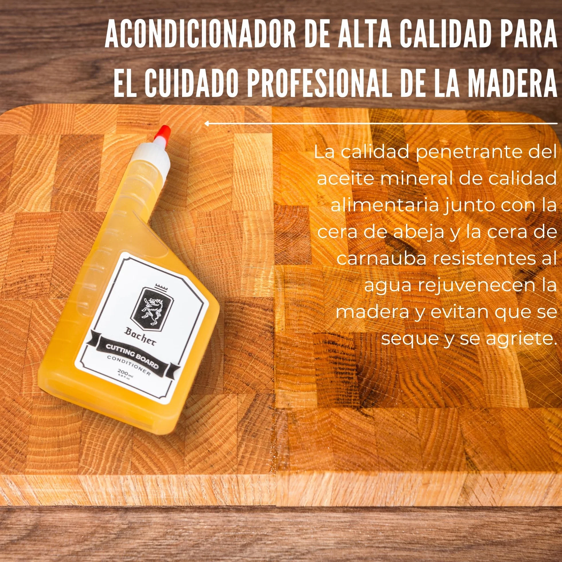 Bacher Acondicionador para Tabla de Cortar 200 ml - Calidad Alimentaria - Cera y Aceite Natural para Madera
