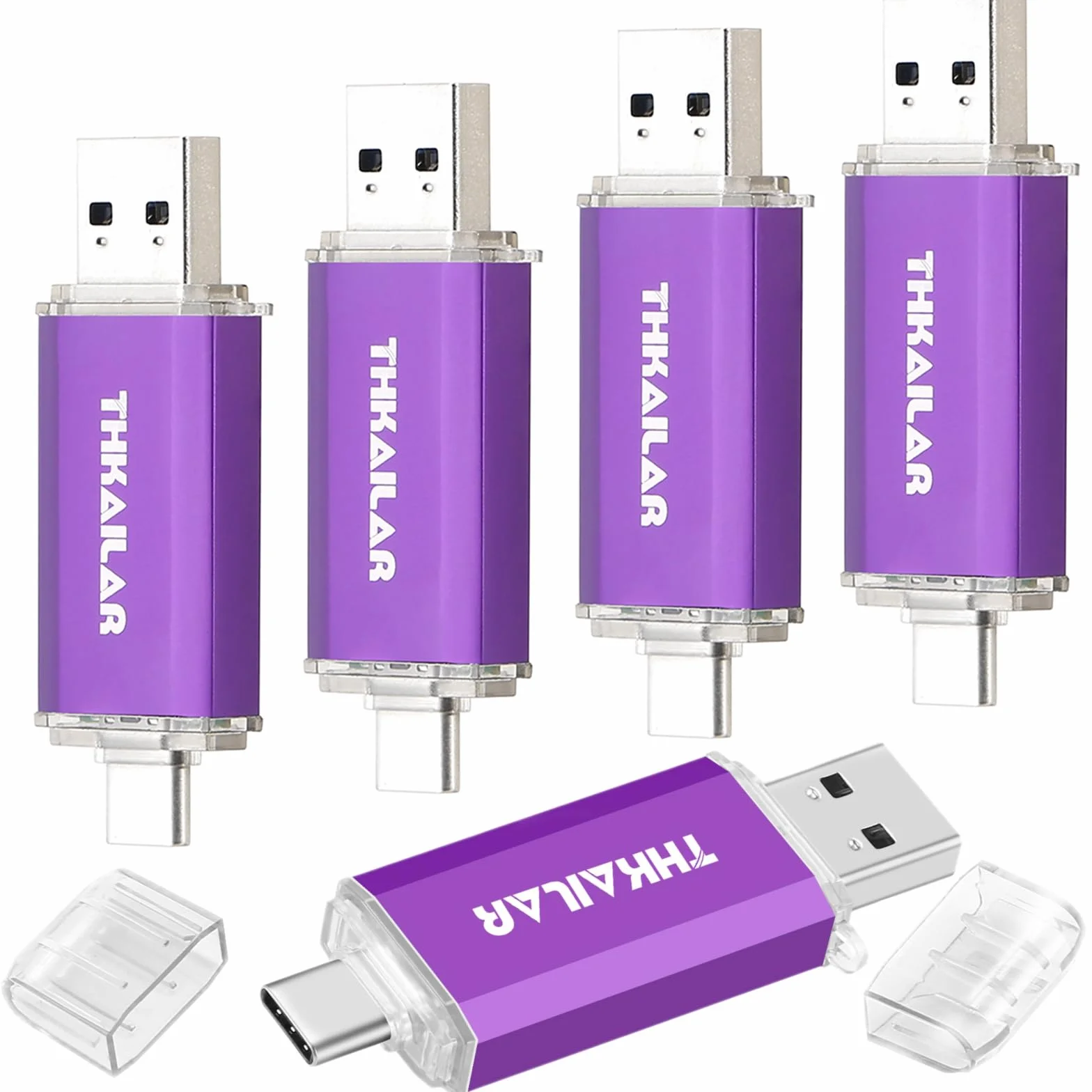 Thkailar Paquete de 5 unidades USB C 3.0 de 32 GB, doble interfaz USB-A+tipo C, velocidad de lectura de 100 MB/s, unidad flash USB C FAT32 para almacenamiento de datos, compatible con iPhone 15/16,