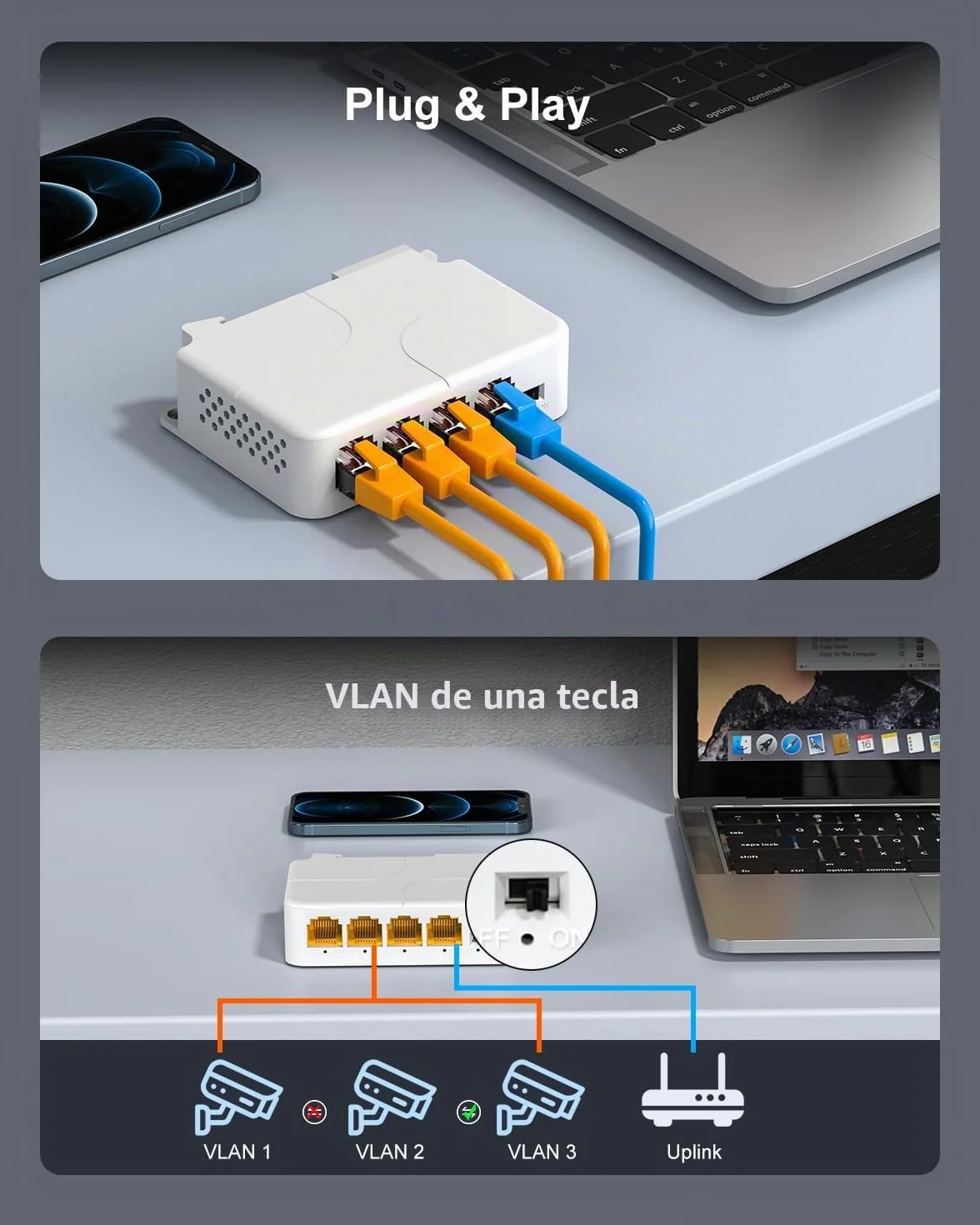 VIMIN Extensor PoE Gigabit de 4 Puertos, 1 in 3 out Repetidor PoE para Interiores IEEE802.3af/at 1000 Mbps, Extiende 100m Adicionales (328 pies), Montaje en Pared y Riel DIN, Plug & Play