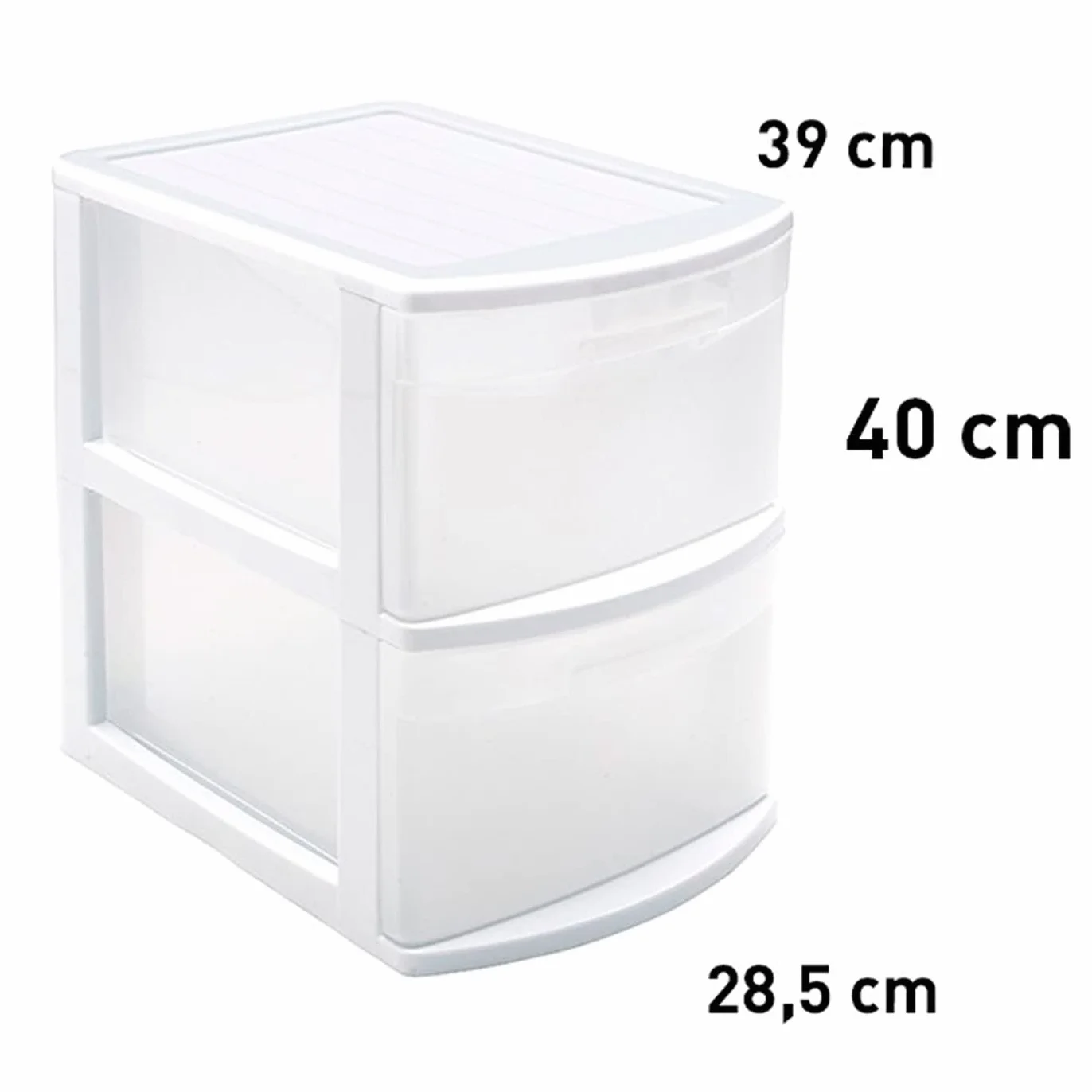 Cajonera Estrecha Támesis Plástico 2 Cajones Transparentes Torre Almacenaje 40x28.5x39 cm Blanco