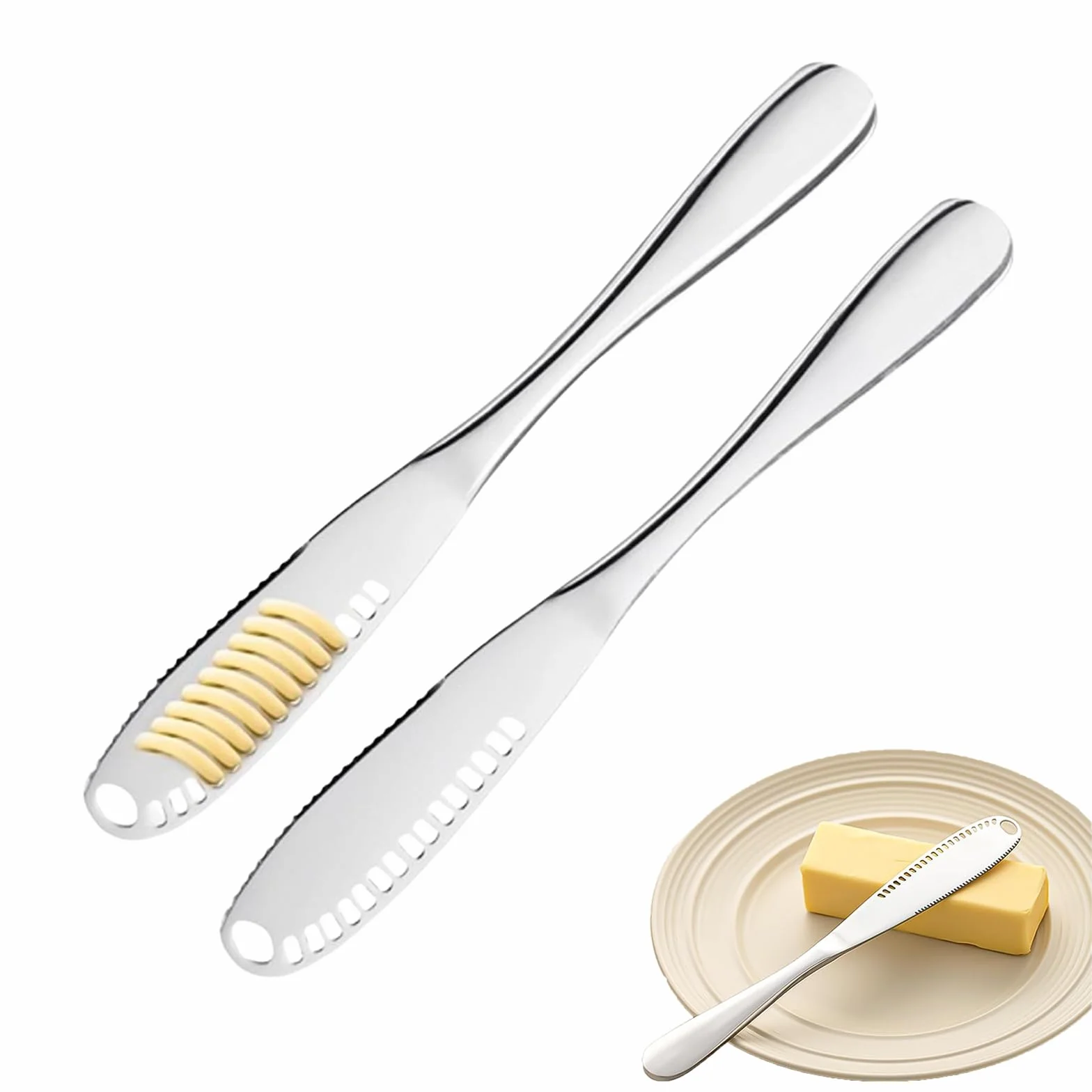 Cuchillo de Mantequilla,2 PCS 3 en 1 Esparcidores de Mantequilla de Acero Inoxidable Rallador de Crema Multiusos Utensilios de Cocina para Rebanar Pan Queso Y Cortar Crema