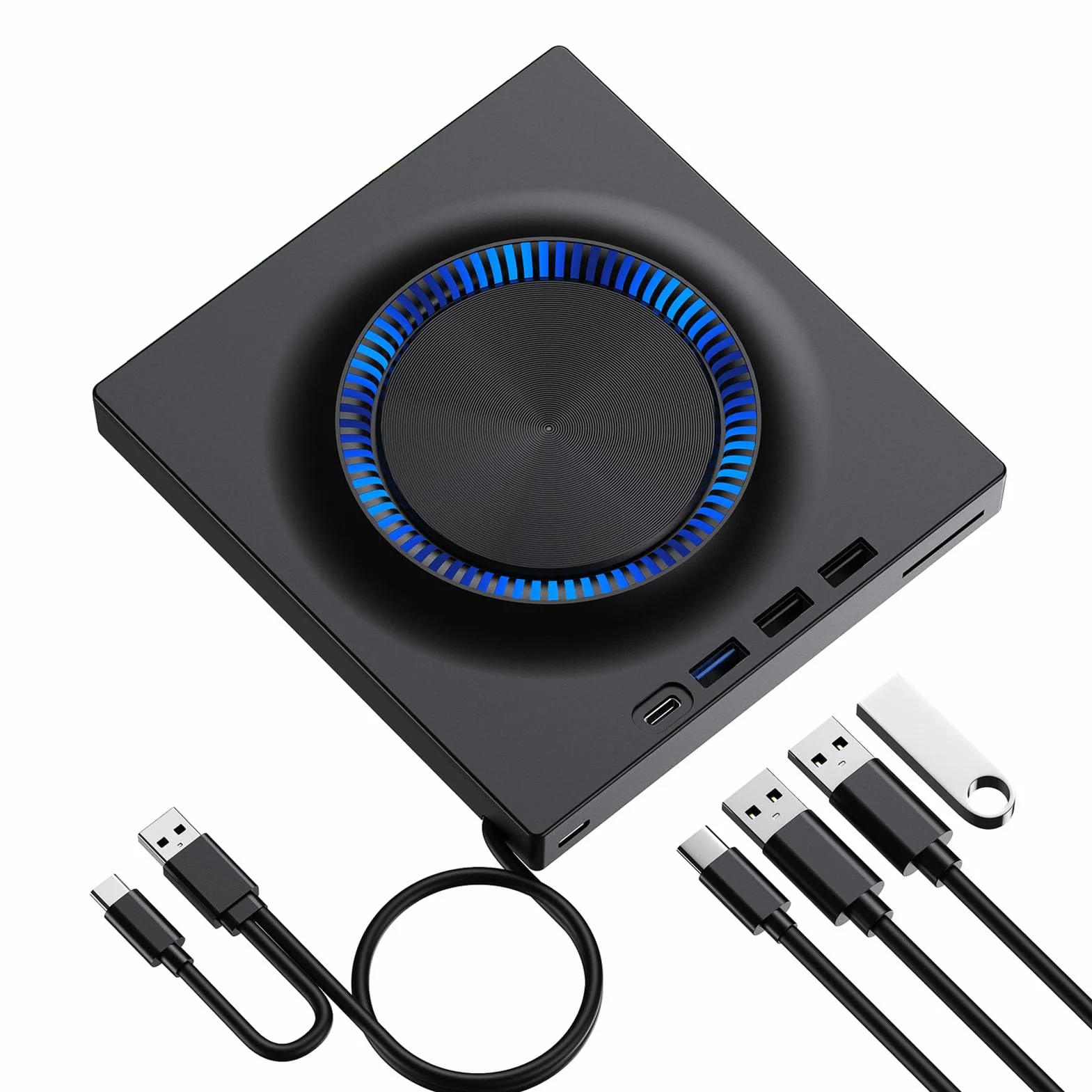 Gugxiom Unidad óptica Externa, USB 3.0 BLU con Lector de Tarjetas SD TF, Grabadora de CD DVD 7 en 1 para Computadora Portátil de Escritorio, Unidad Delgada Portátil Tipo C