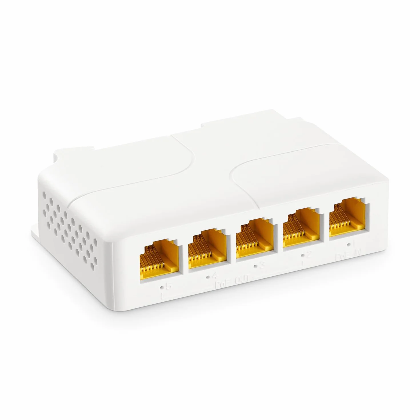 YuLinca Extensor PoE Gigabit de 5 Puertos - IEEE 802.3 af/at/bt 90W con Repetidor 10/100/1000 Mbps, Conmutador de Montaje en Pared y Riel DIN