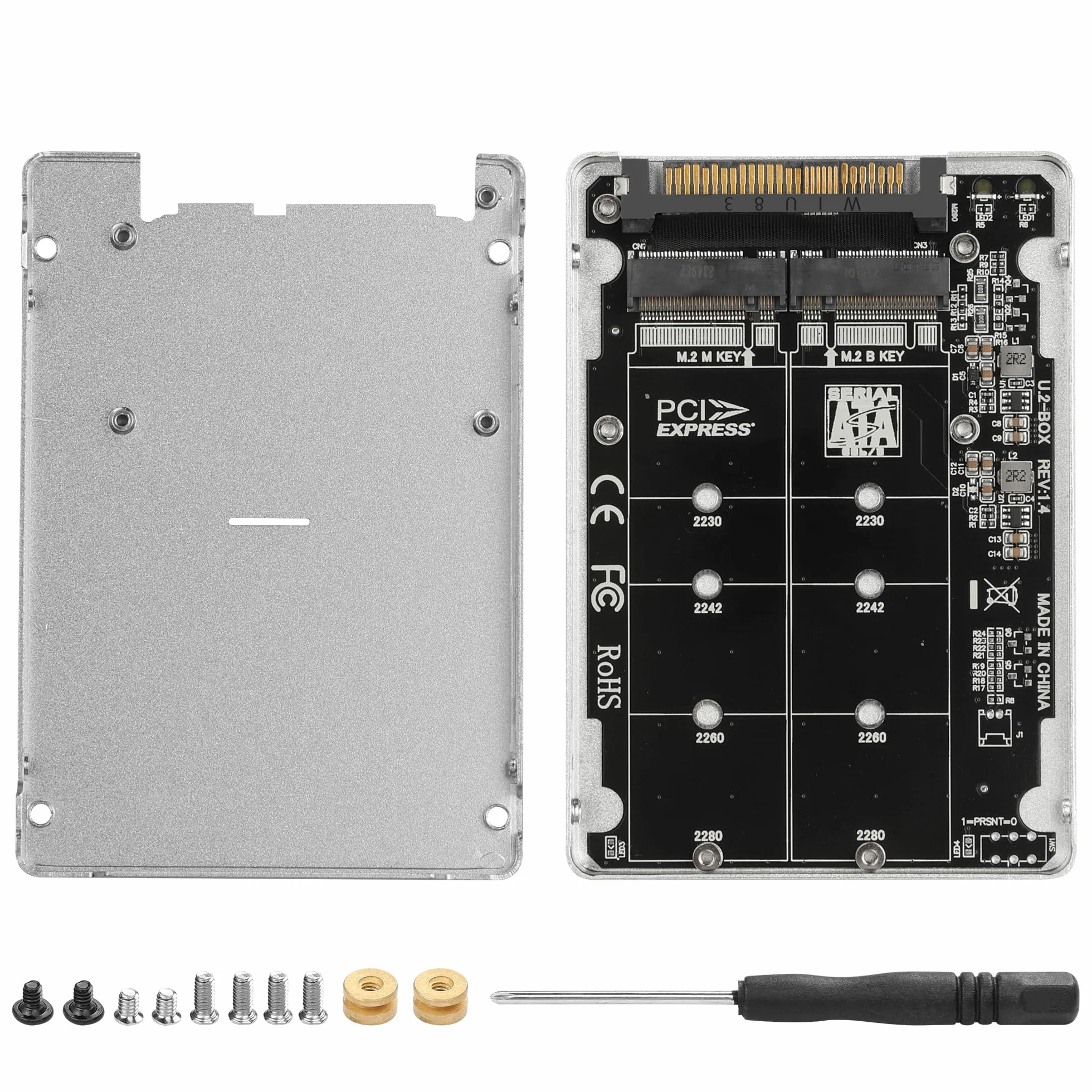 GINTOOYUN Combo 2 en 1 M.2 NVME/NGFF a U.2 (SFF-8639) Tarjeta Adaptadora PCI-E NVME (Llave M)/SATA (Llave B) a U.2 Caja de Unidad de Estado Sólido