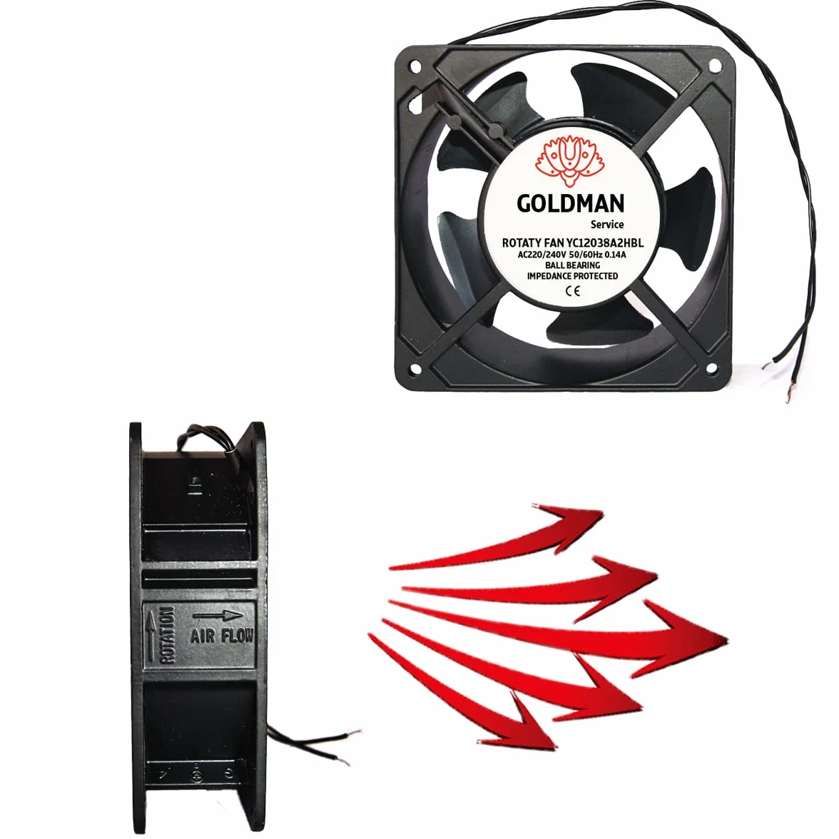 GOLDMAN SERVICE Ventilador fan Axial de refrigeración 120 x 120 x 38 mm - extractor de aire para enfriamiento de máquinas y circulación de aire (23W)