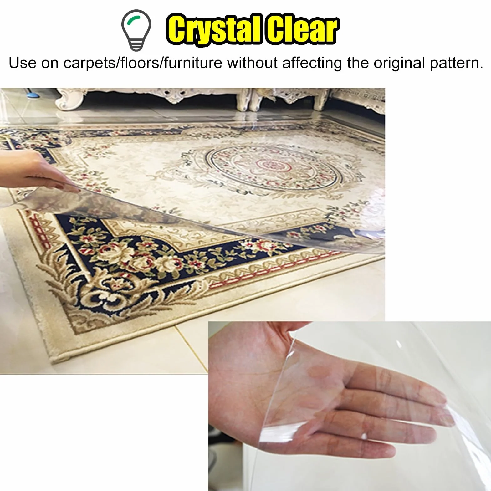 Alfombrilla protectora PVC transparente reflectante 1.5 mm 85 cm x 150 cm para silla de oficina