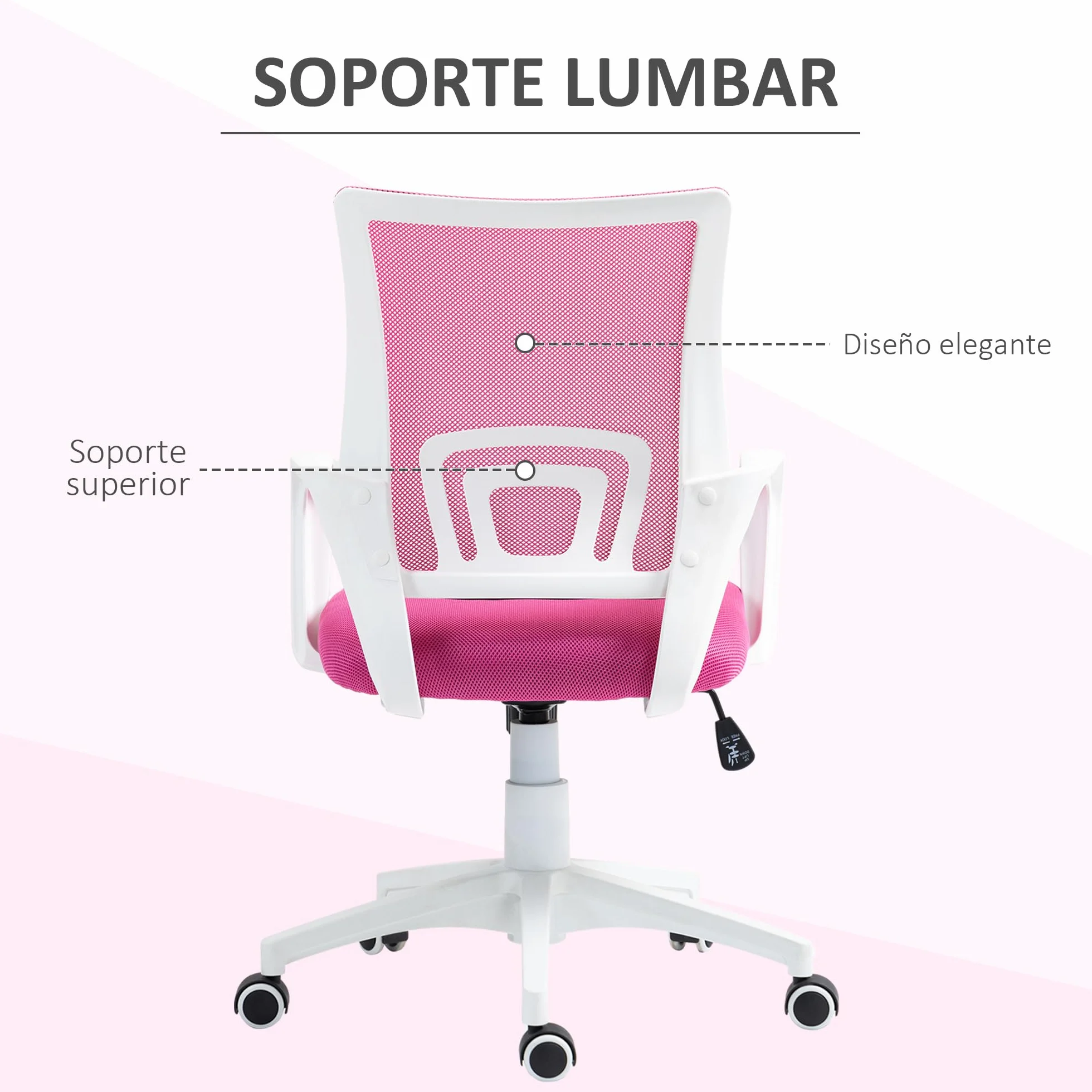 HOMCOM Silla de Oficina de Malla Giratoria Altura Ajustable Basculante Soporte Lumbar Reposabrazos Carga 120 kg Rosa