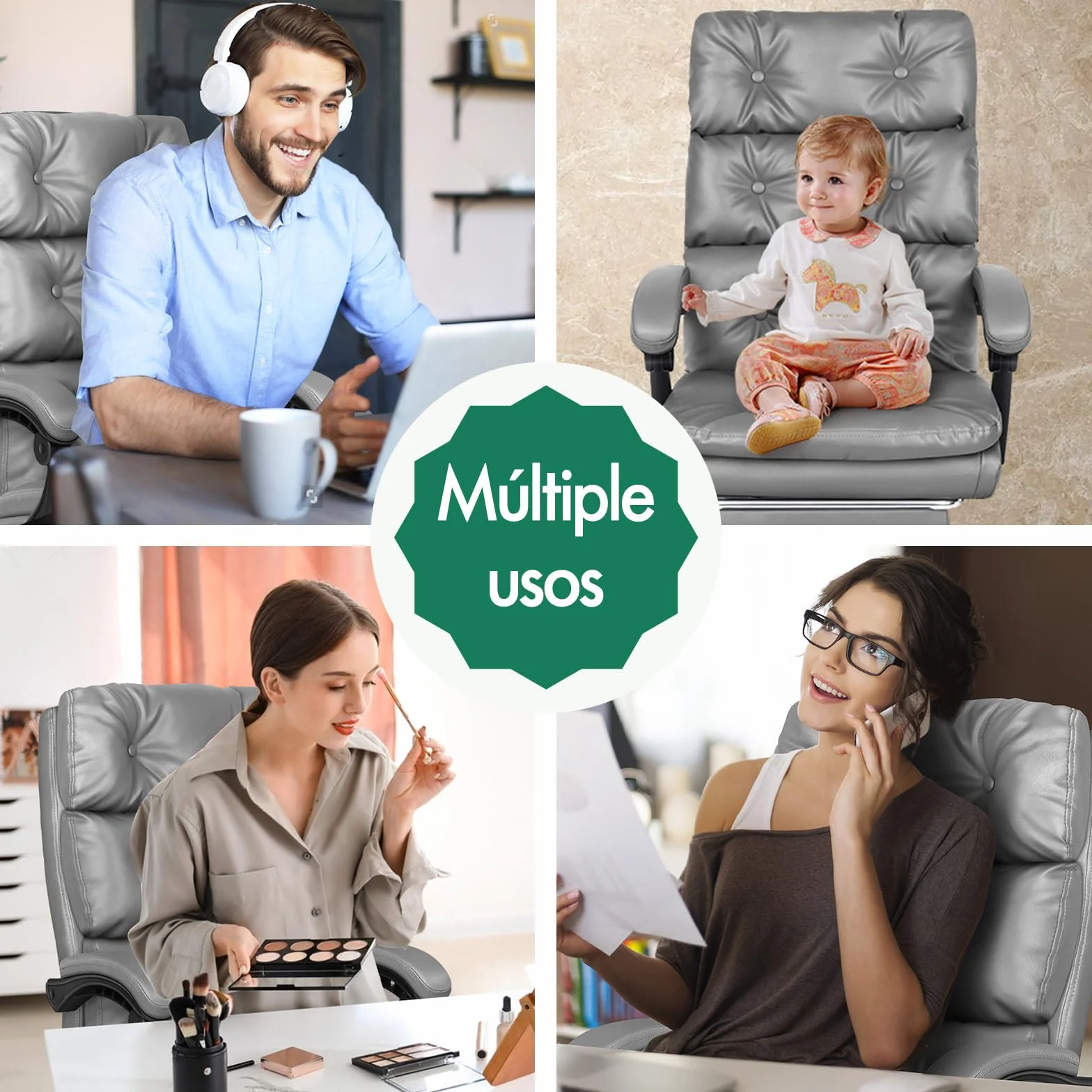 ALFORDSON Silla Oficina Ejecutiva Ergonómica Reclinable con Reposapiés, Cuero PU Gris