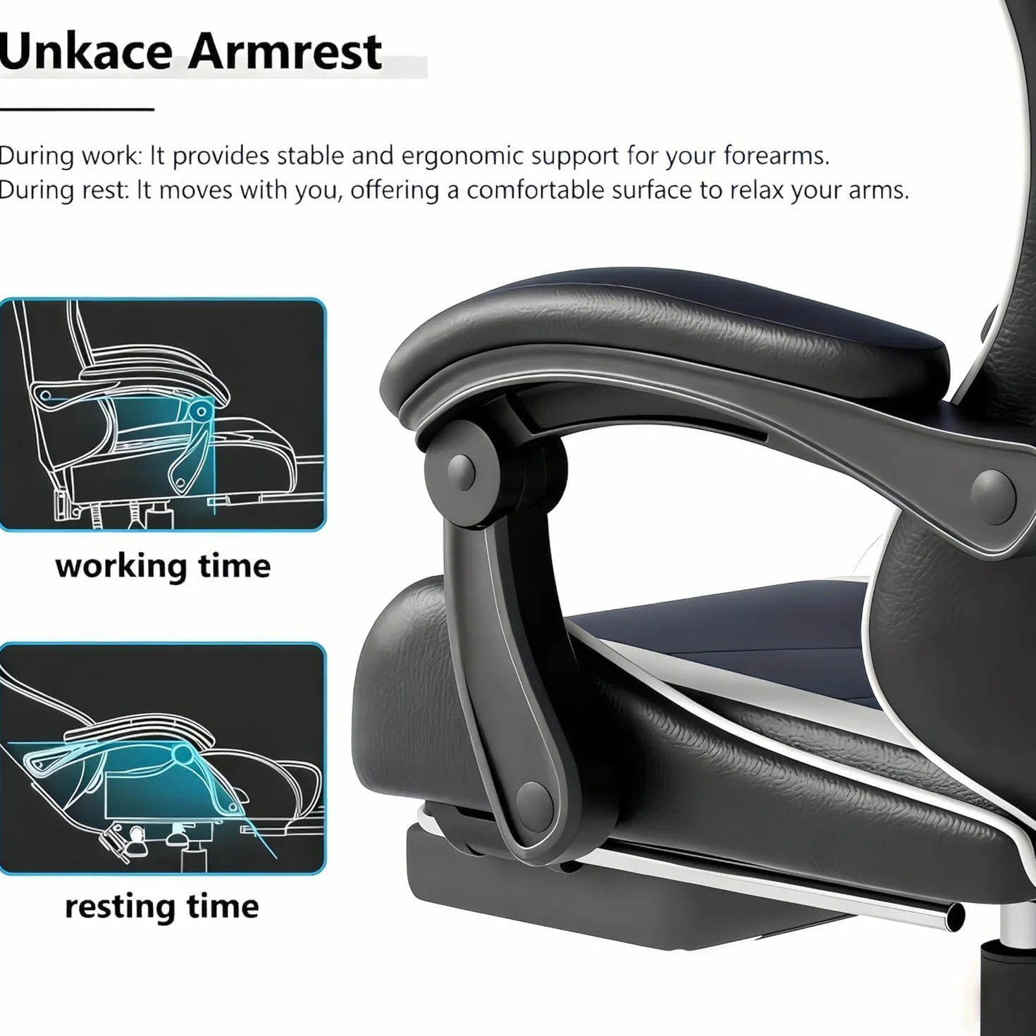 Silla de Gaming Ergonómica con Soporte Lumbar, Apoya-Cabezas y Ajuste de Altura - Cuero PU, Negra