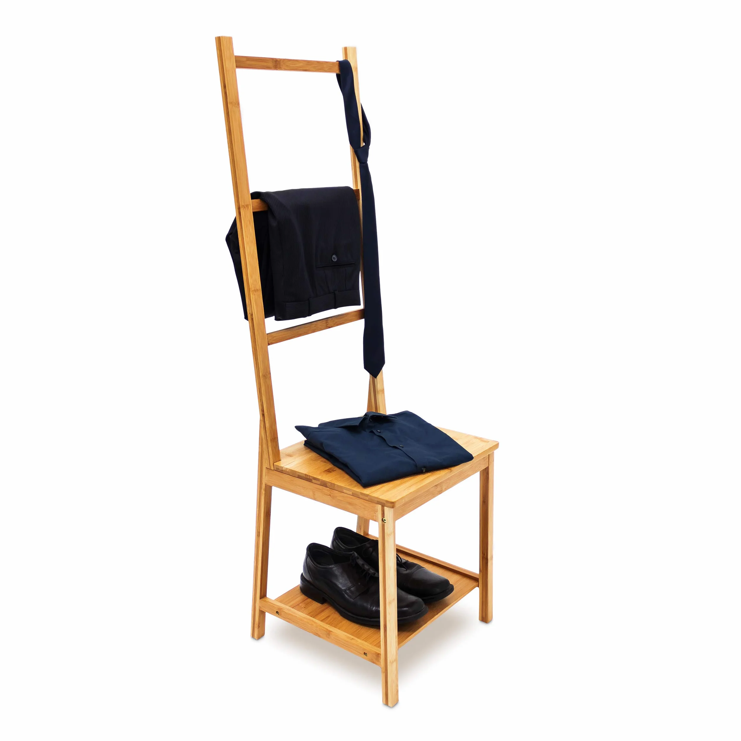 Relaxdays Galán de Noche Bambú Silla Valet Perchero Ropa 133x40x42 cm Marrón