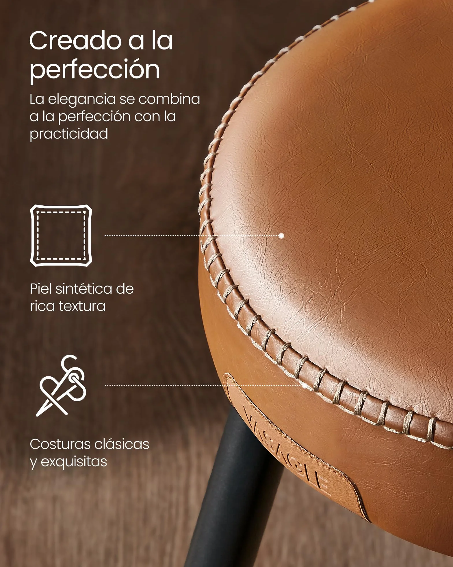 VASAGLE EKHO Colección Juego de 2 Taburetes de Bar, Cuero Sintético, 63 cm Alto, Marrón Caramelo