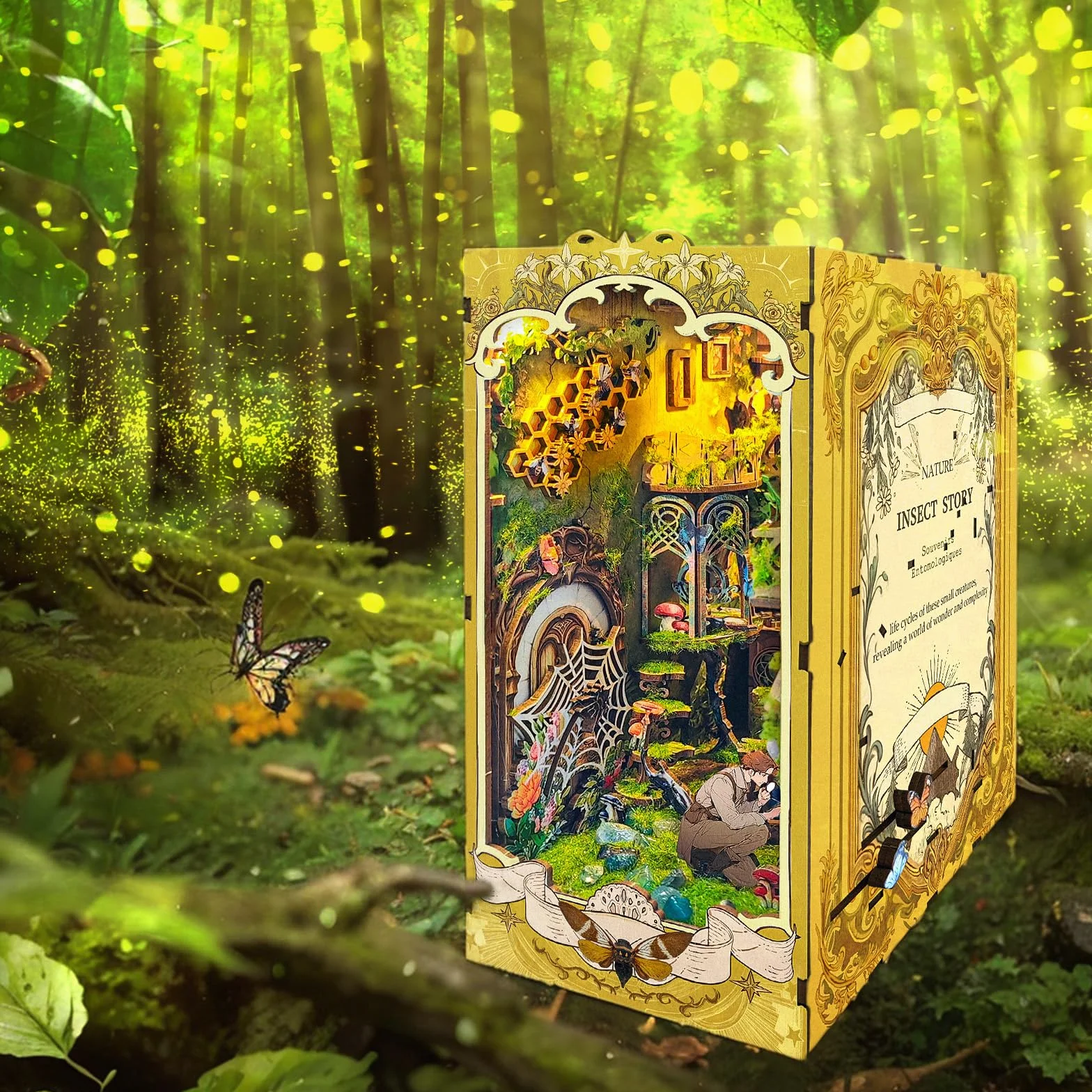 Ulikey Book Nook Kit DIY Miniatura de Madera con Luces LED