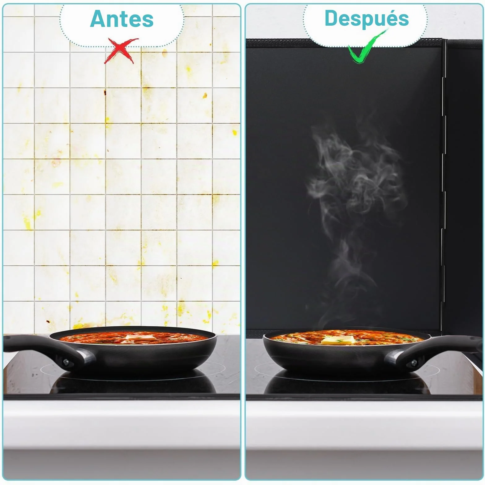 Plegable Protección contra Salpicaduras para Cocina, Negro (40 cm)