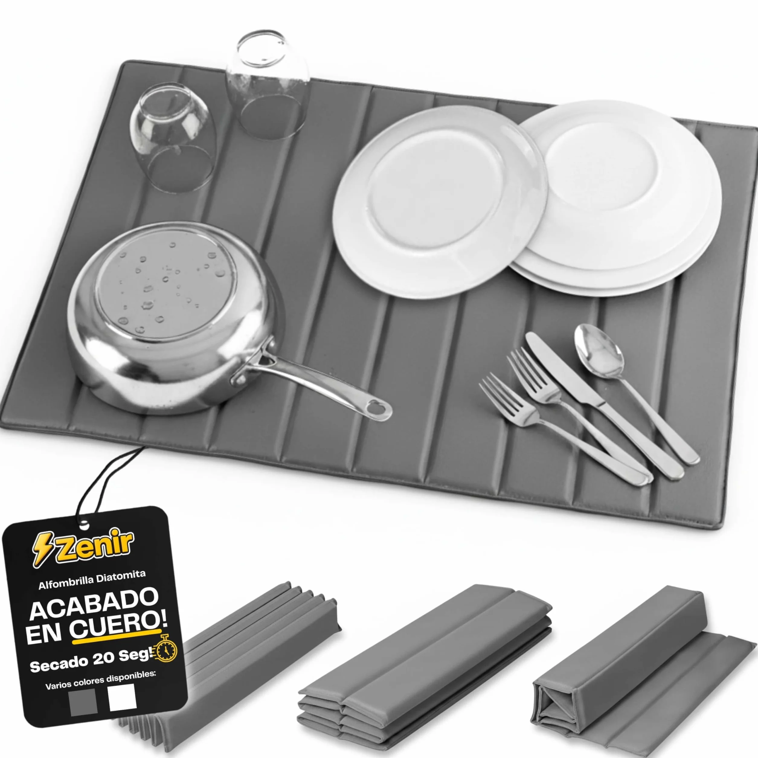Alfombra Diatomita Cocina 60x40cm Cubierta Cuero Sintético Escurreplatos Plegable Secado Rápido