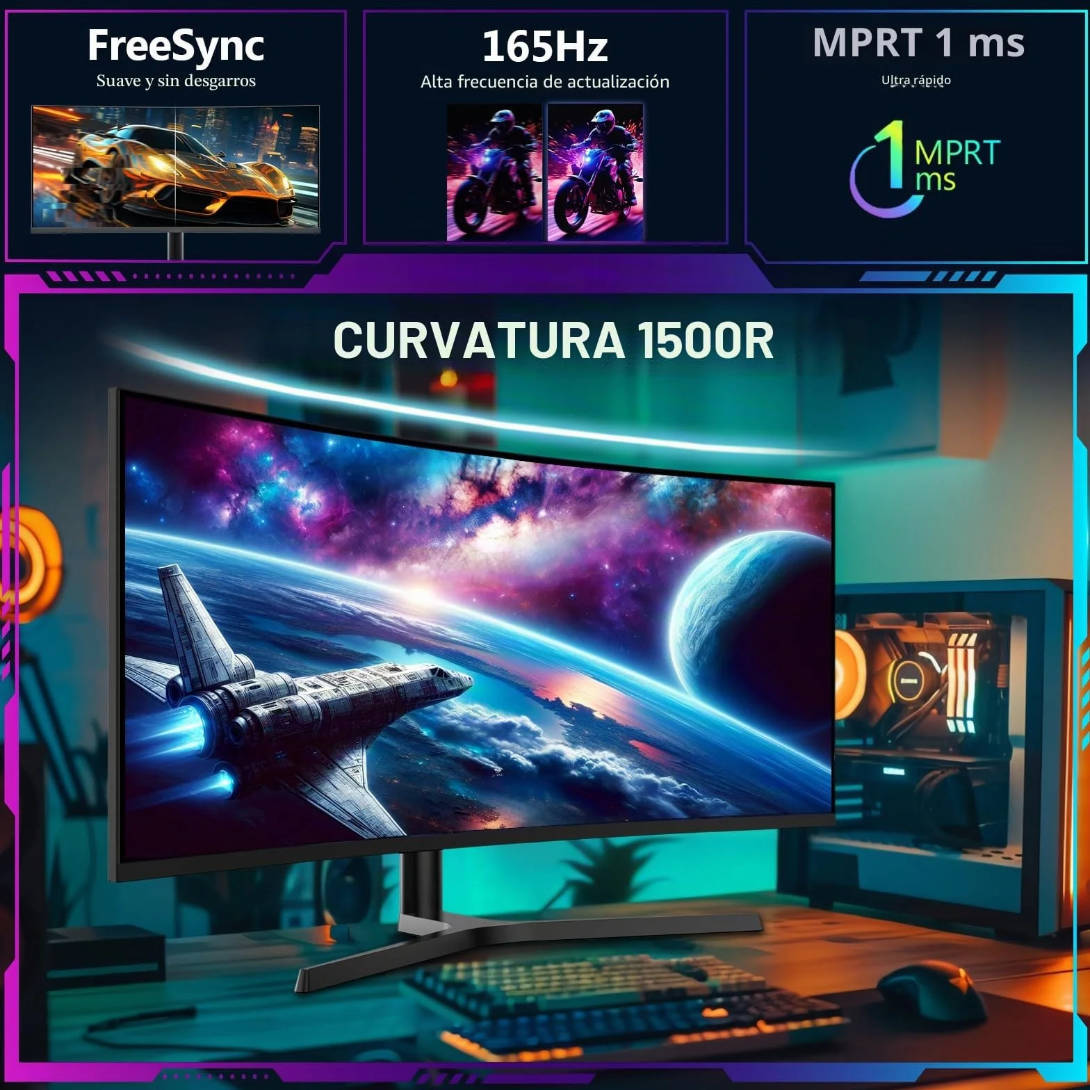 Z-Edge Monitor Gaming Curvo 34 Pulgadas, 165Hz, 3440x1440, 1ms MPRT, Altura & Inclinación Ajustables, Pantalla Ultra Ancho 21:9, FreeSync, 1500R VA, 2* HDMI2.0 &2* DP1.4, RGB, VESA 100 * 100mm