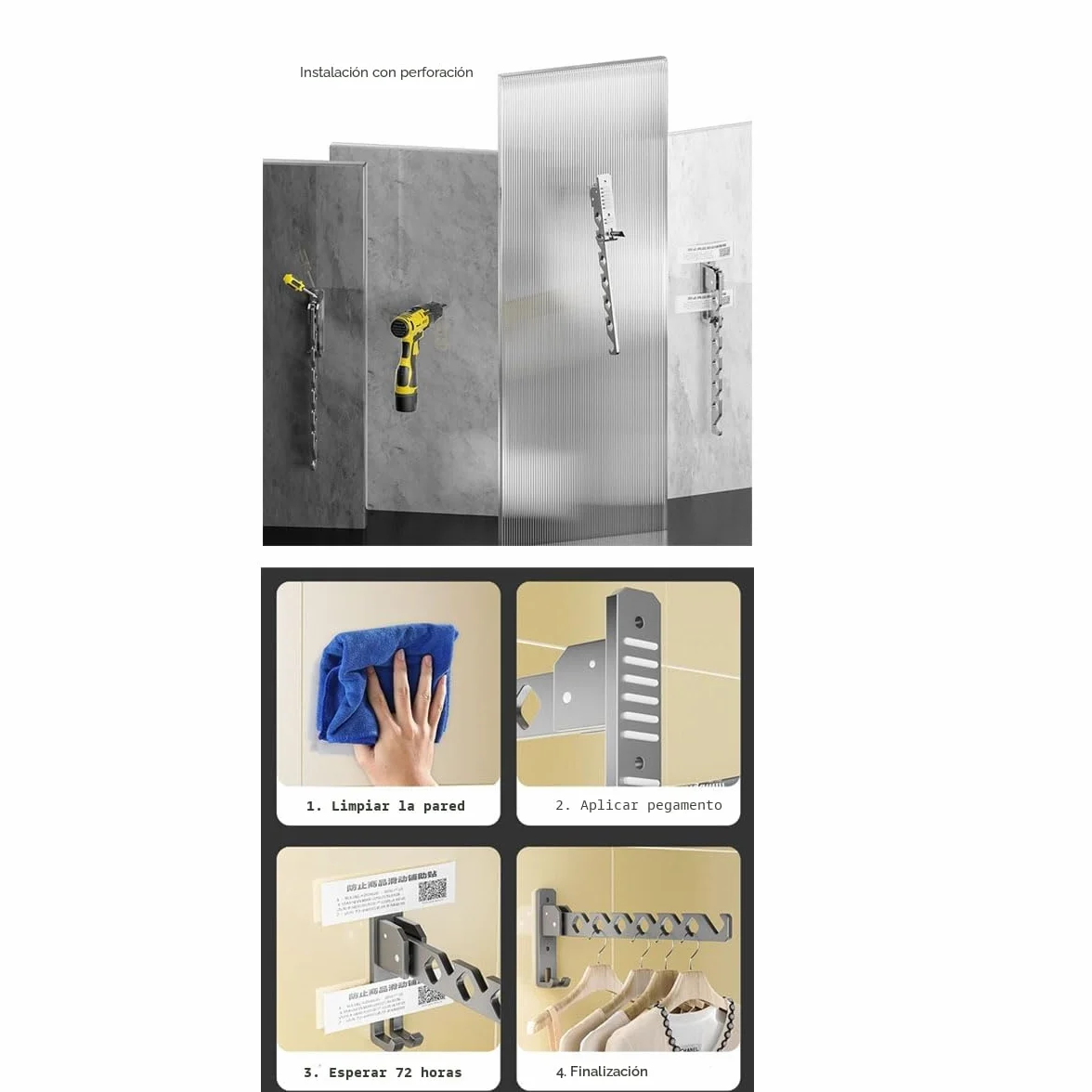 Percha Plegable de Aleación de Aluminio, Gancho de Pared para Ropa, Blanco