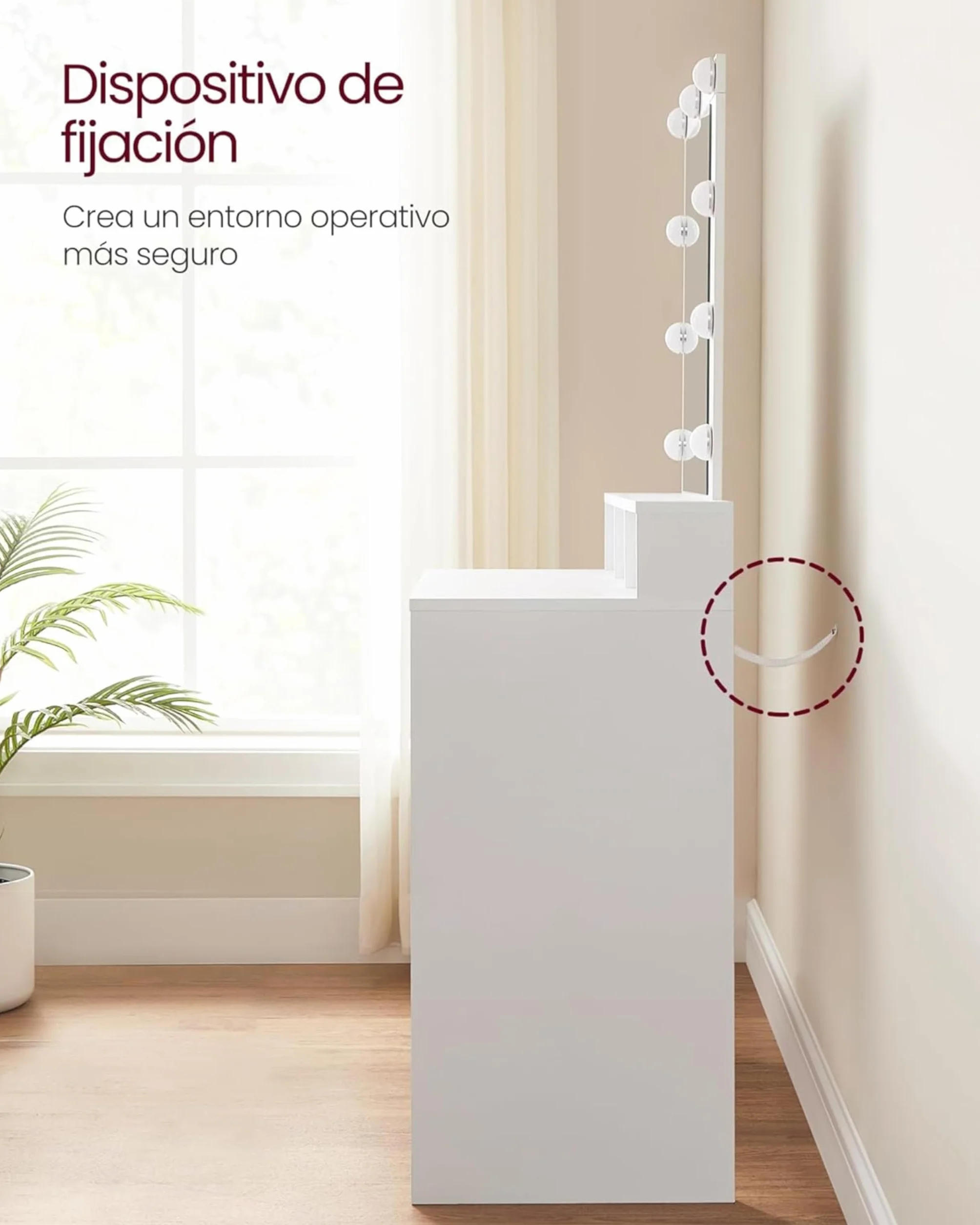 VASAGLE Kailyn Colección Tocador LED Iluminación Regulable 3 Colores Mesa Maquillaje Espejo 2 Cajones 3 Compartimentos Blanco