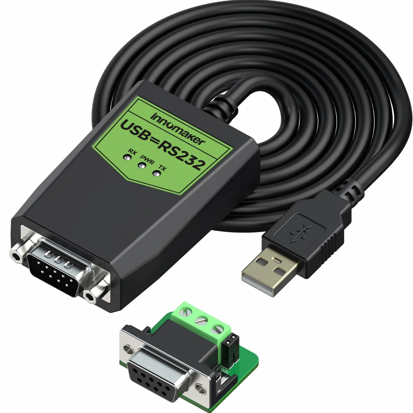 innomaker Adaptador USB a serie RS232 de grado industrial, USB a DB9 macho, chipset FTDI, protección ESD, aislamiento de señal y energía, compatible con Windows 11, 10 XP, Mac OS, Android, Linux