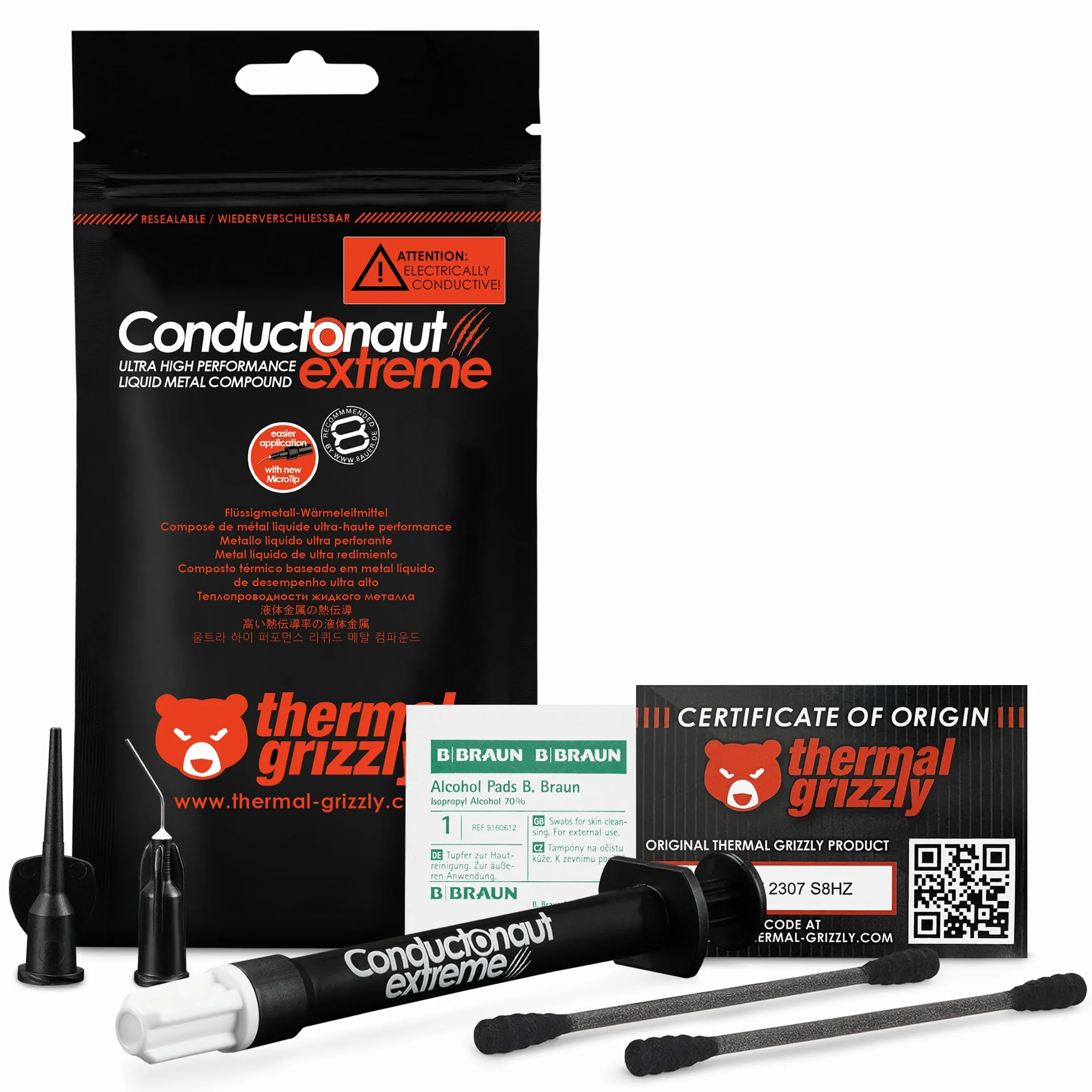 Thermal Grizzly - Conductonaut Extreme - 1 gramo - Pasta térmica de Metal líquido de Ultra Alto Rendimiento - para máxima conductividad térmica en el overclocking de CPU/GPU