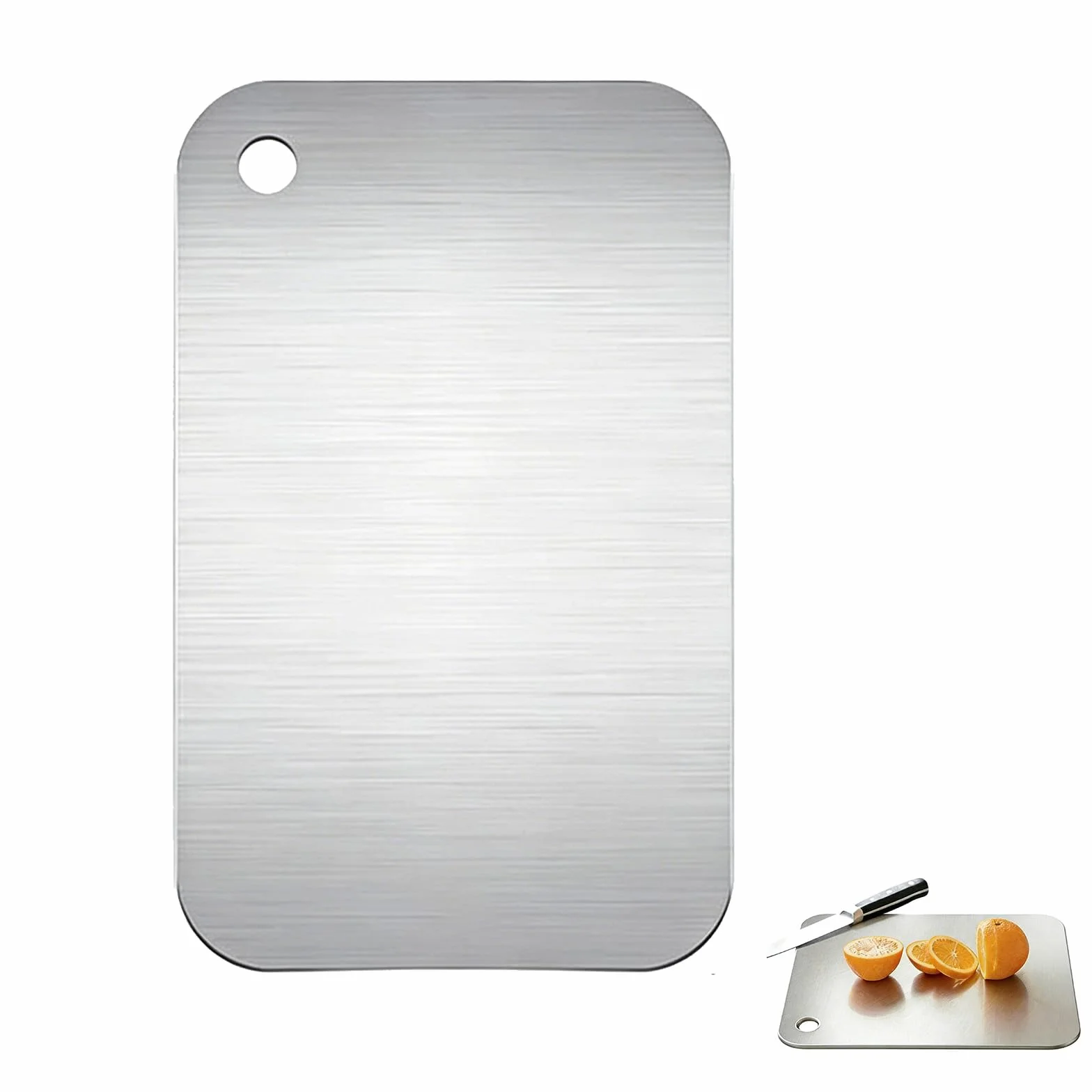 Tabla de cortar acero inoxidable 304, tabla de cocina doble cara, antideslizante para carne verduras frutas pan