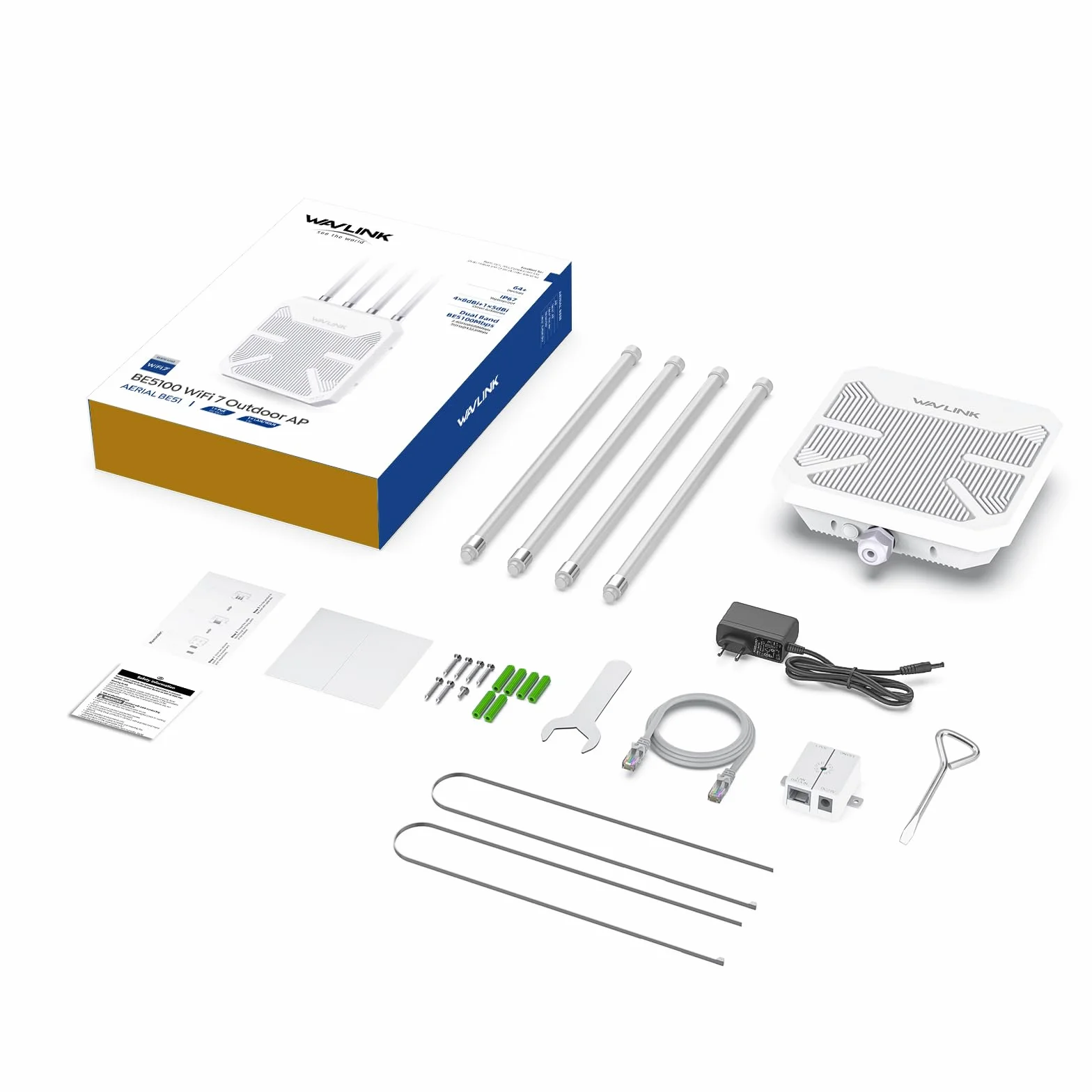 Router WiFi 7 WAVLINK Exterior BE5100 Mesh, Repetidor, Punto de Acceso, IP67 Impermeable, Protección Antirrayos 4KV, PoE Activo/Pasivo, Antenas 8dBi, Largo Alcance para Zonas Rurales y Empresas