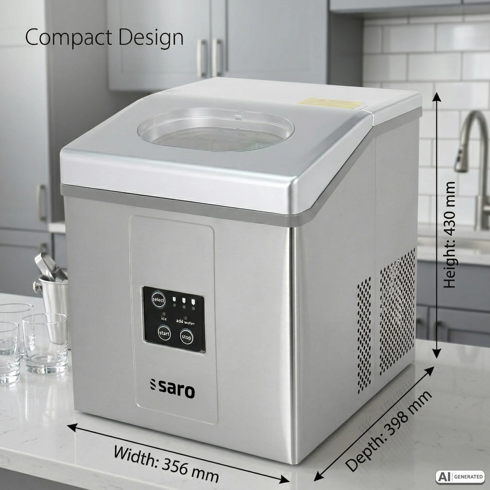 SARO EB 15 PRO Cubitera de acero inoxidable 15 kg/24 h 3 tamaños de hielo