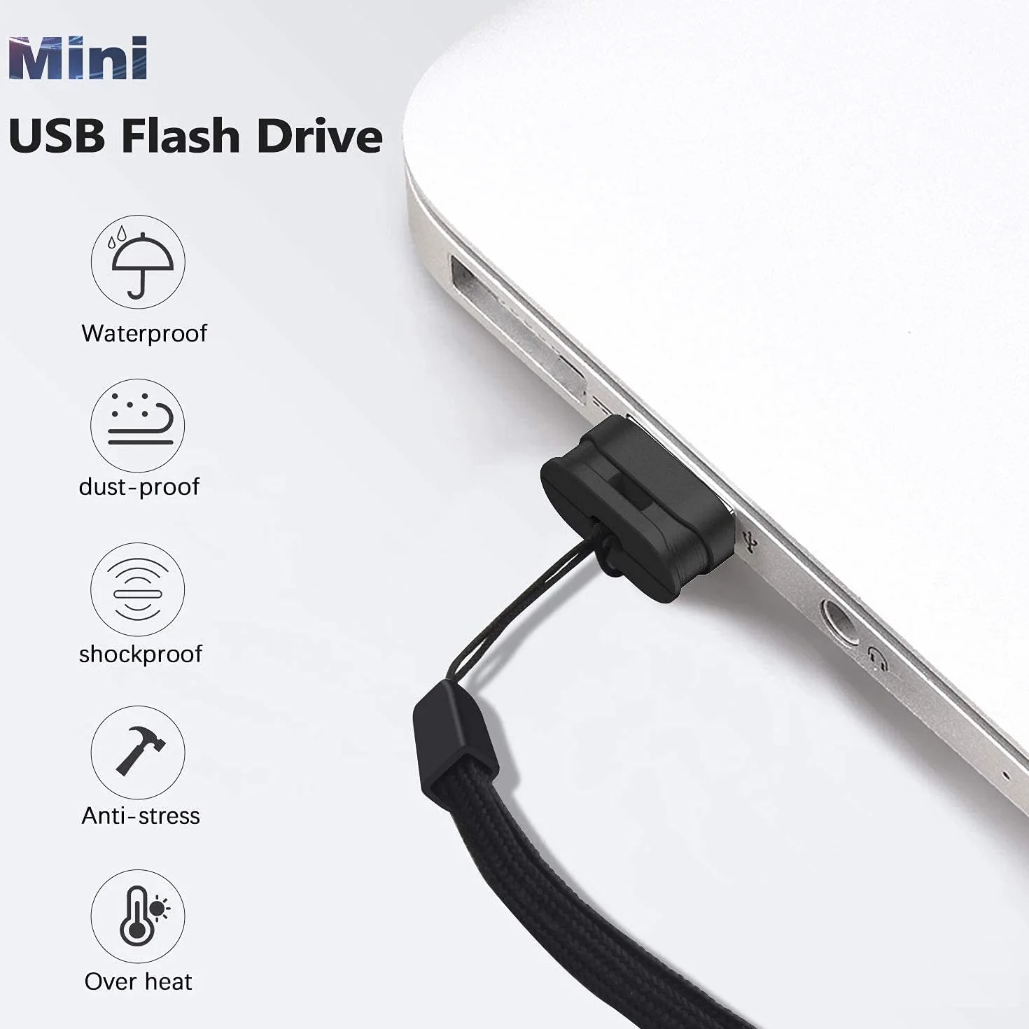 USB 64GB Mini, Vansuny Pendrive 64GB 3.0 Pack 2 Portátil, Memoria USB 64GB 3.0 Mini, Pen Drive 3.0 para PC Tablets, Estéreo de automóvil, Grabadoras (Negro, con Cable)