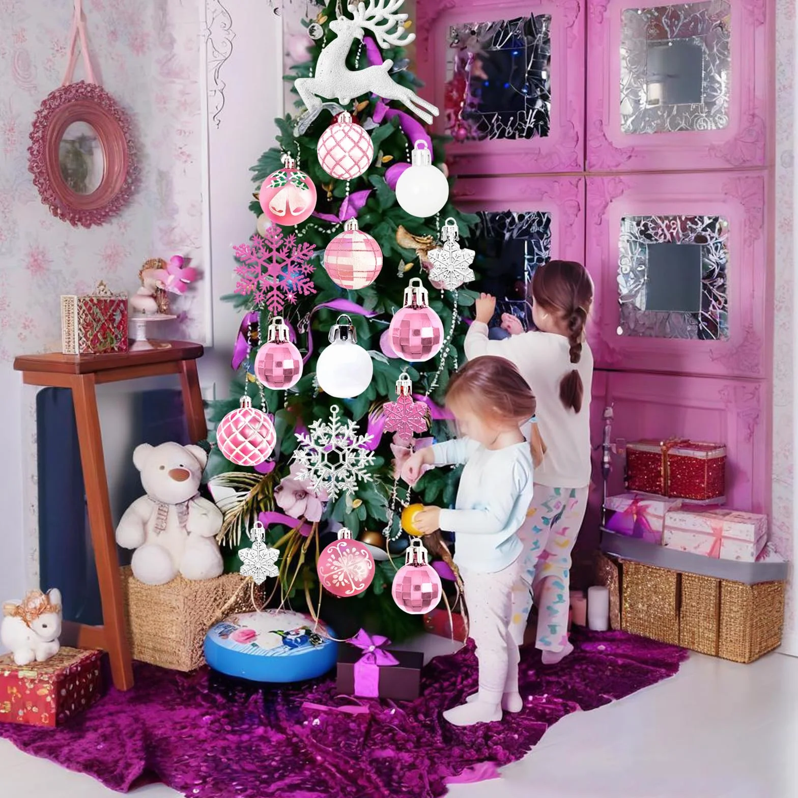 Juego de bolas de Navidad para decoración navideña, adornos para árbol con estrellas, alces, copos de nieve