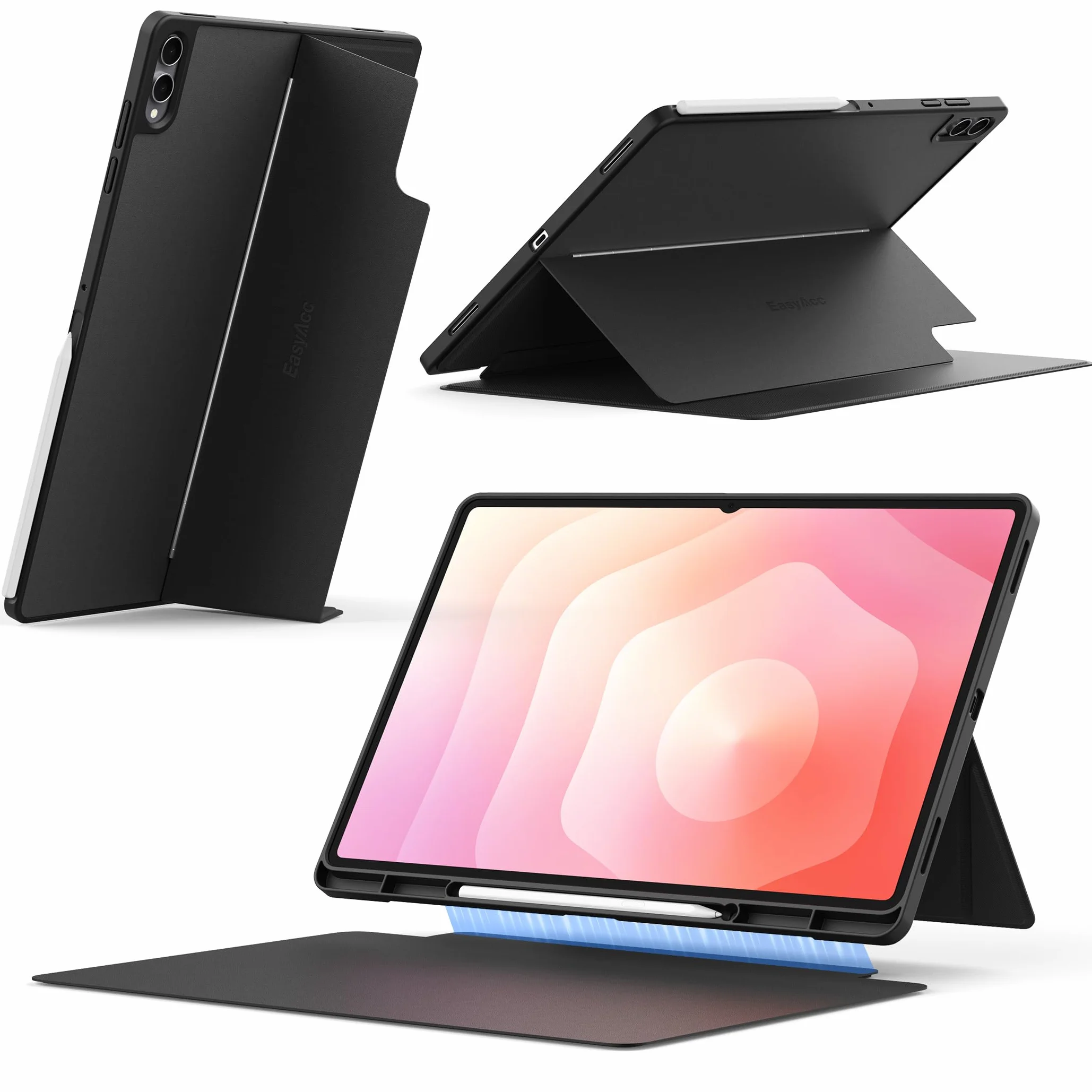 CACOE - Carcasa para Samsung Galaxy Tab S11 Ultra 14.6" 2025 con puerta S Pen, placa frontal extraíble, multiángulo, color negro