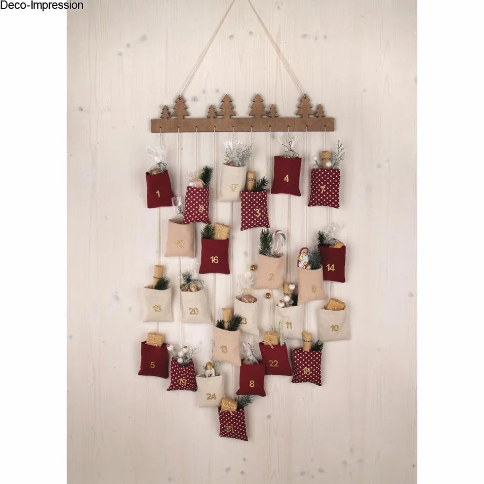 Rayher Calendario de Adviento Navidad números 1-24 con bolsas cuerdas listón madera