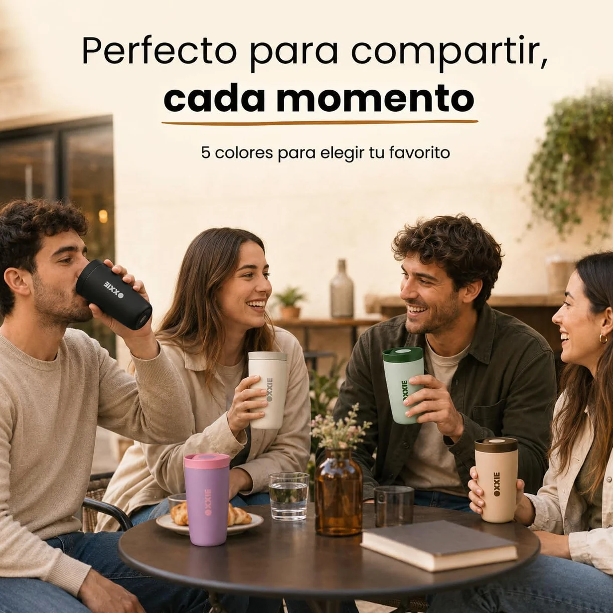 Vaso Termo Cafe 350ml Acero Inoxidable Doble Pared Taza Termica con Tapa Hermetica Reutilizable Antigoteo Beige