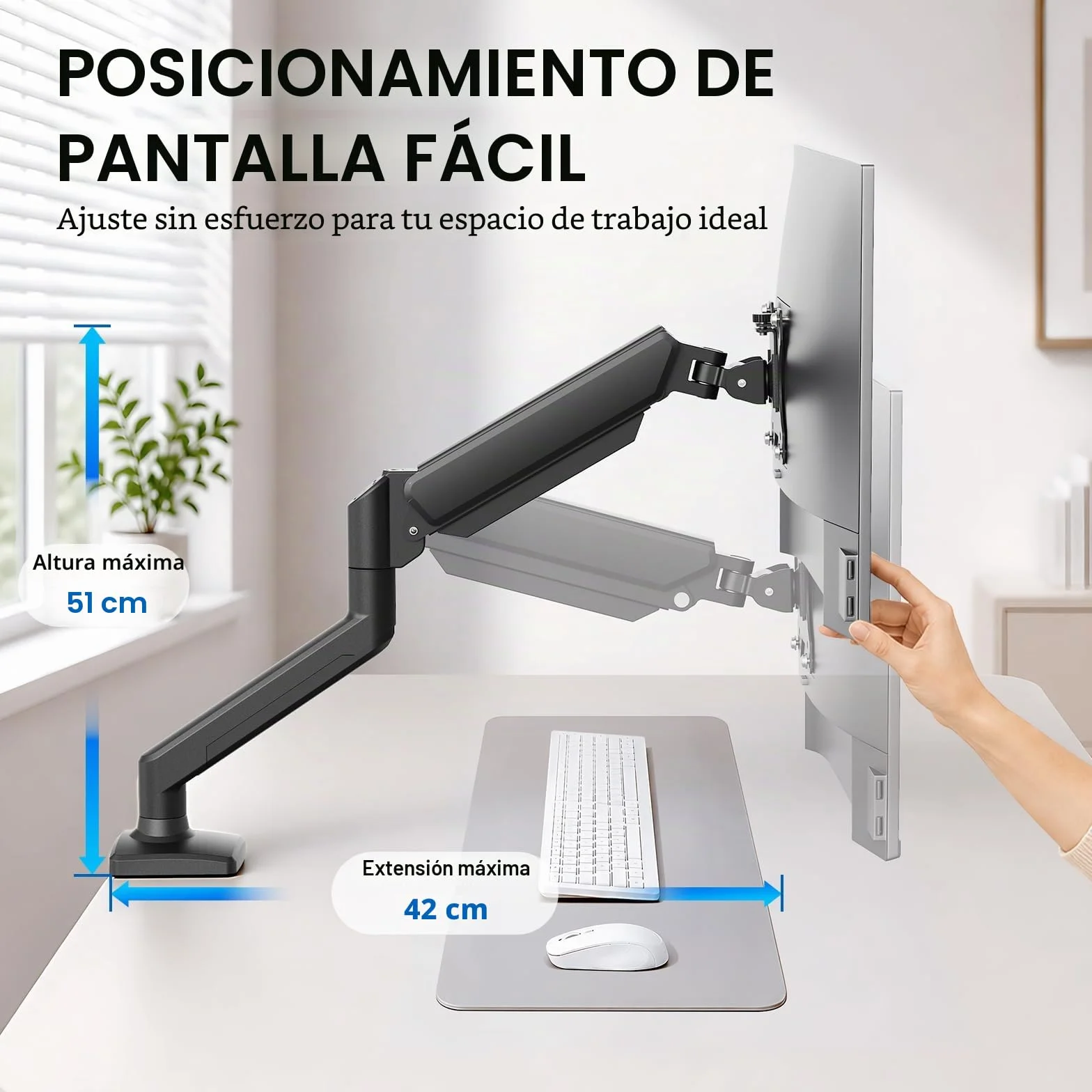 GRIFEMA GB2003-1 Soporte de Monitor con Resorte de Gas para Pantalla de Computadora de 13-32 Pulgadas, Altura Ajustable, VESA 75x75/100x100, Peso 2-9 kg, Negro