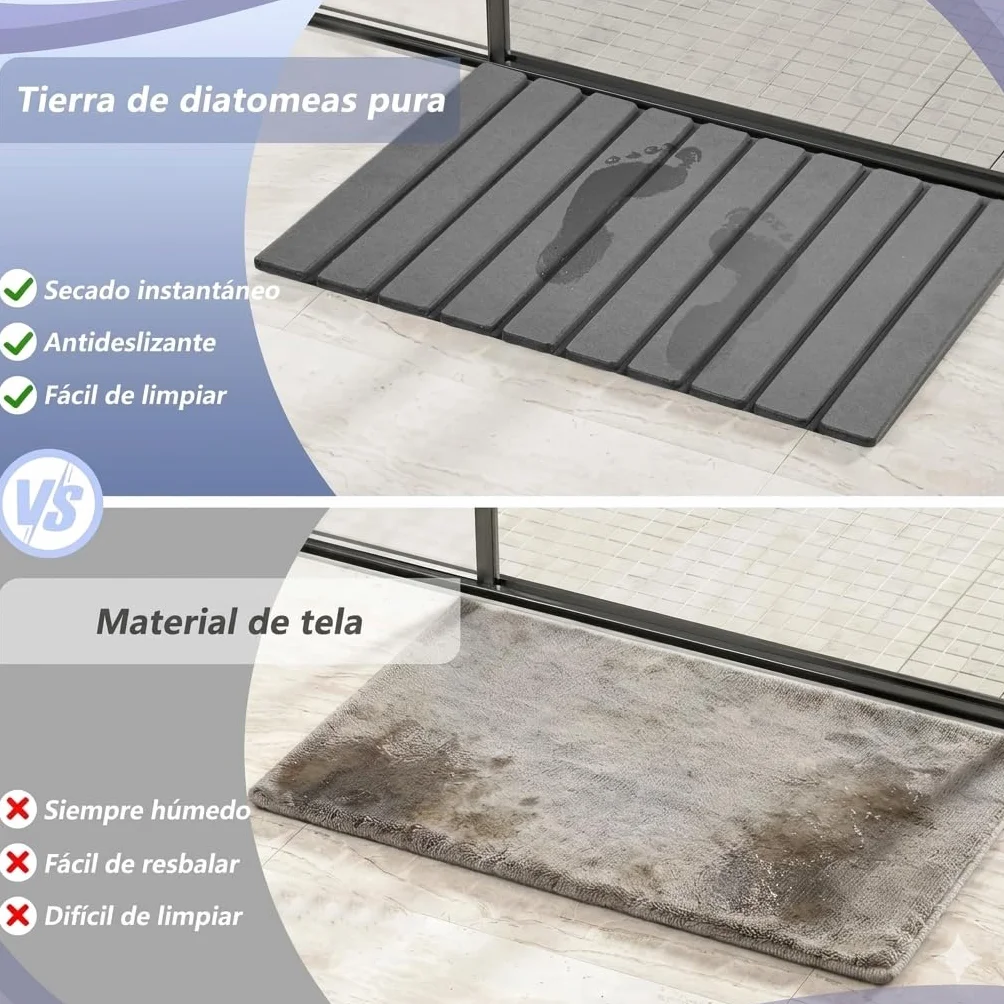 Alfombra Diatomita Baño 60x40cm Plegable Piedra Natural Antideslizante Secado Rápido Absorbente Antibacteriana