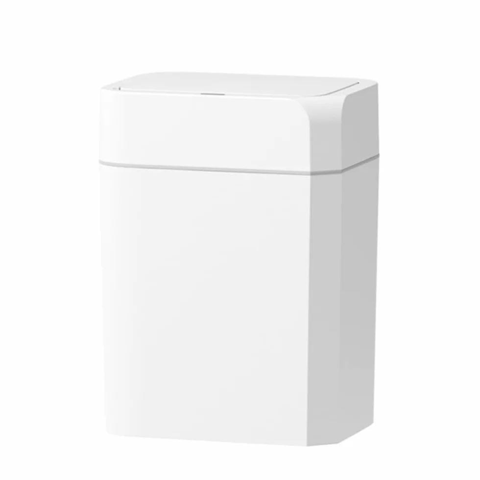 Cubo de basura automático de 12 l con sensor – Cubo de basura eléctrico con tapa para cocina, baño, inodoro – Resistente al agua y a los olores, diseño exclusivo de esquinas en blanco