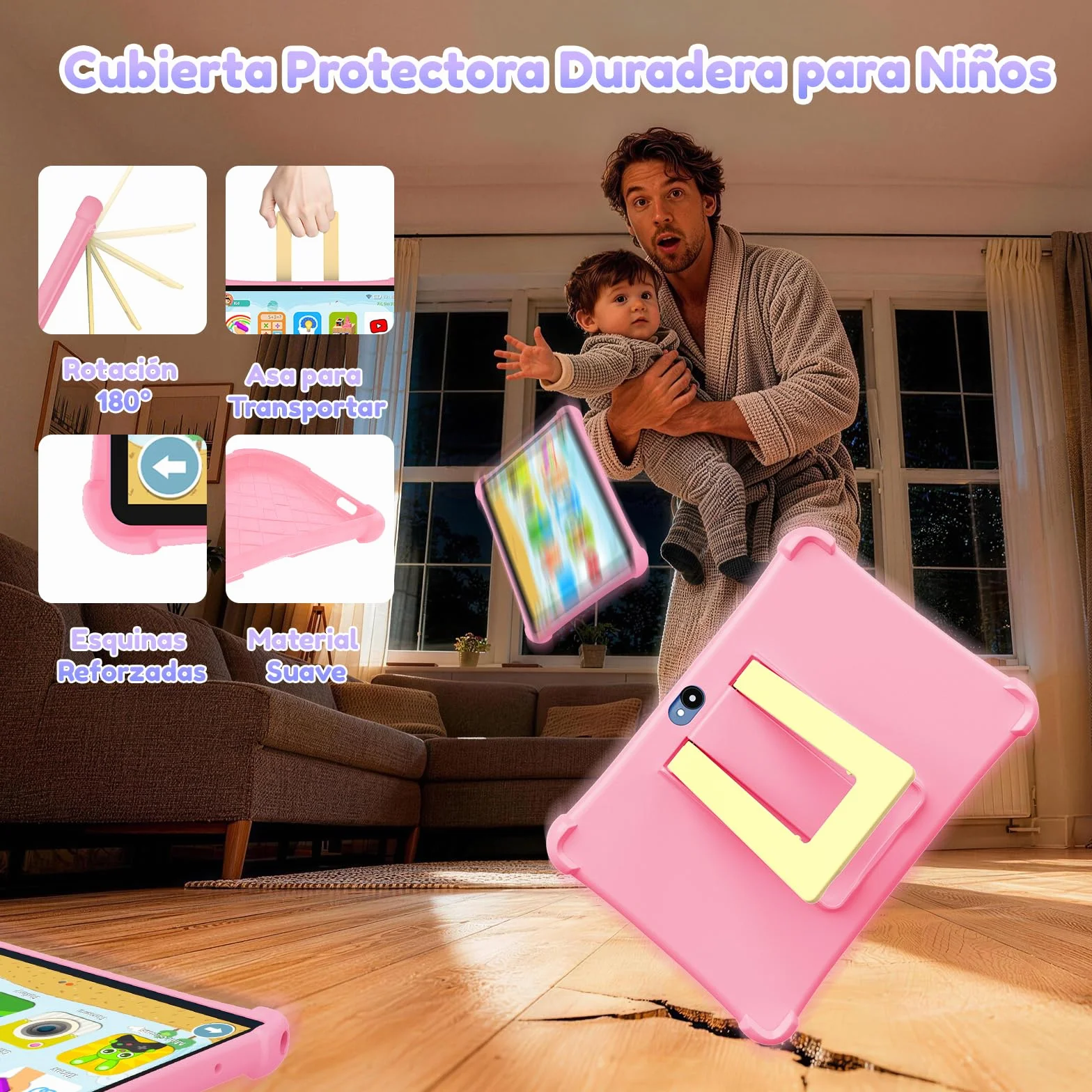 ALLDOCUBE Tablet Niños 10 Pulgadas, Tableta Infantil Android 15, 7 GB+64 GB, Batería 5500mAh, Wi-Fi, BT, GPS, Control Parental, iWAWA Preinstalado, Tableta Educativa para Niños con Funda