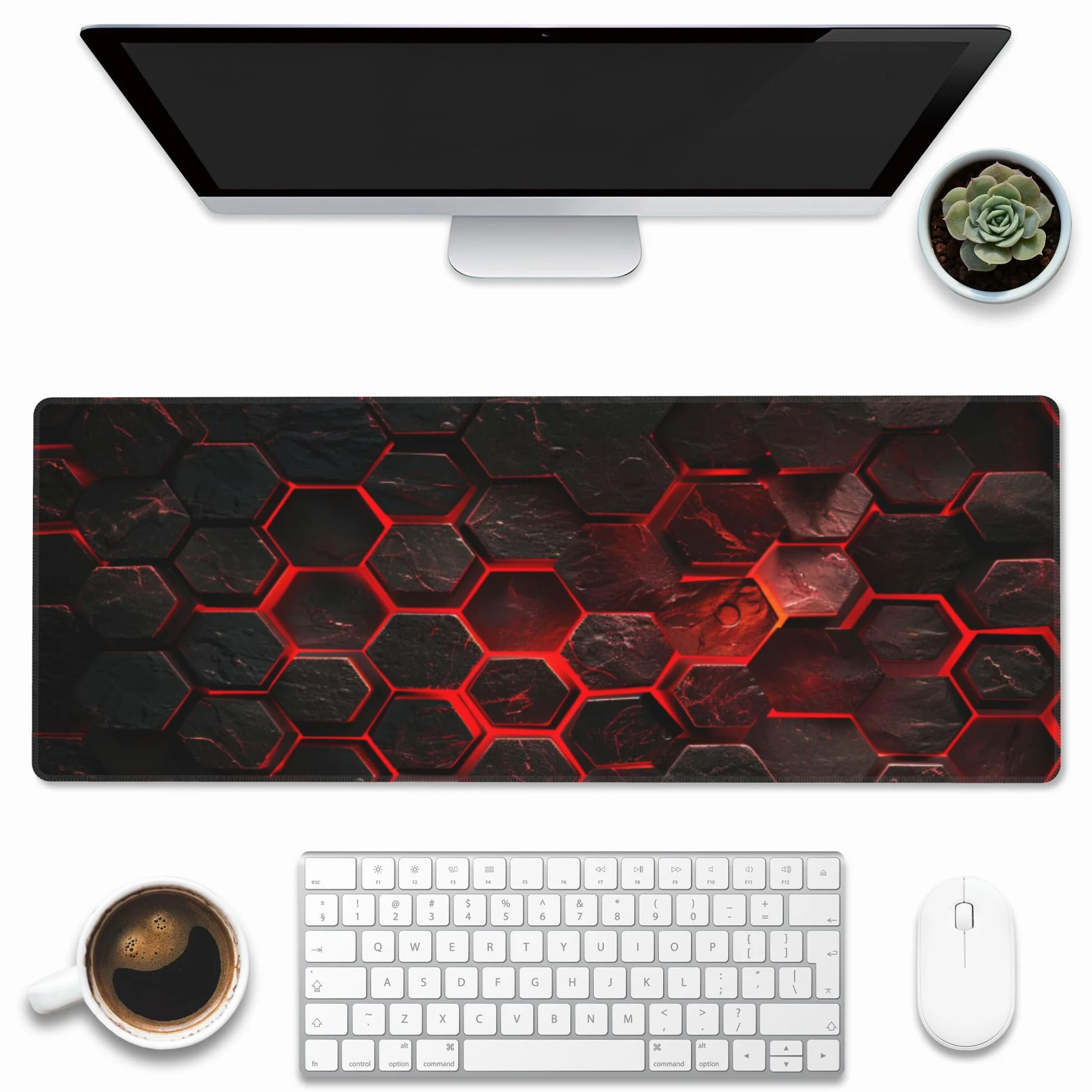 Alfombrilla de mouse grande para juegos, alfombrilla de escritorio con tecnología científica de panal rojo, almohadilla de escritorio hexagonal de panal, alfombrilla de mouse extendida para teclado de