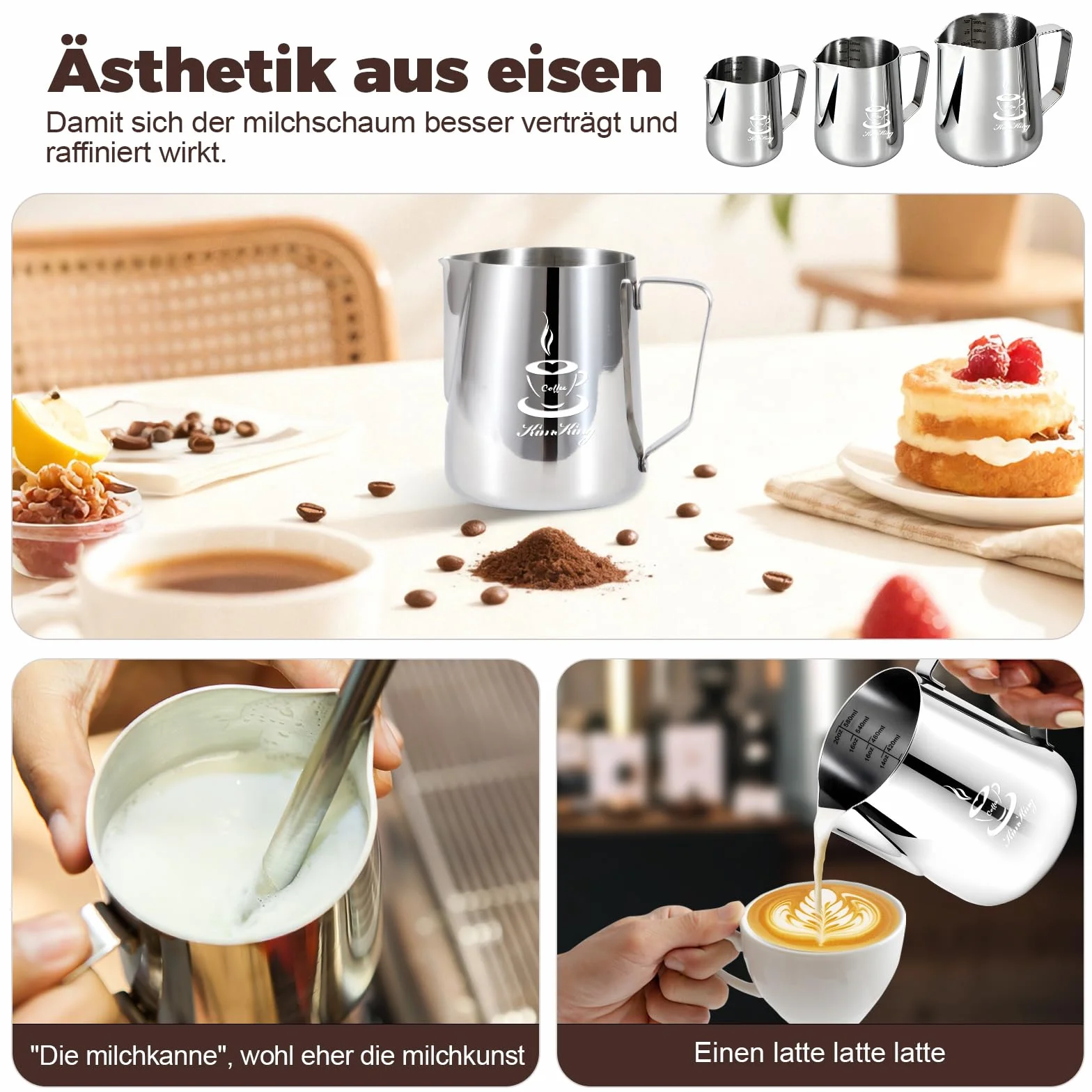 Jarra de leche acero inoxidable 900 ml 32 oz OneChois para espumador capuchino