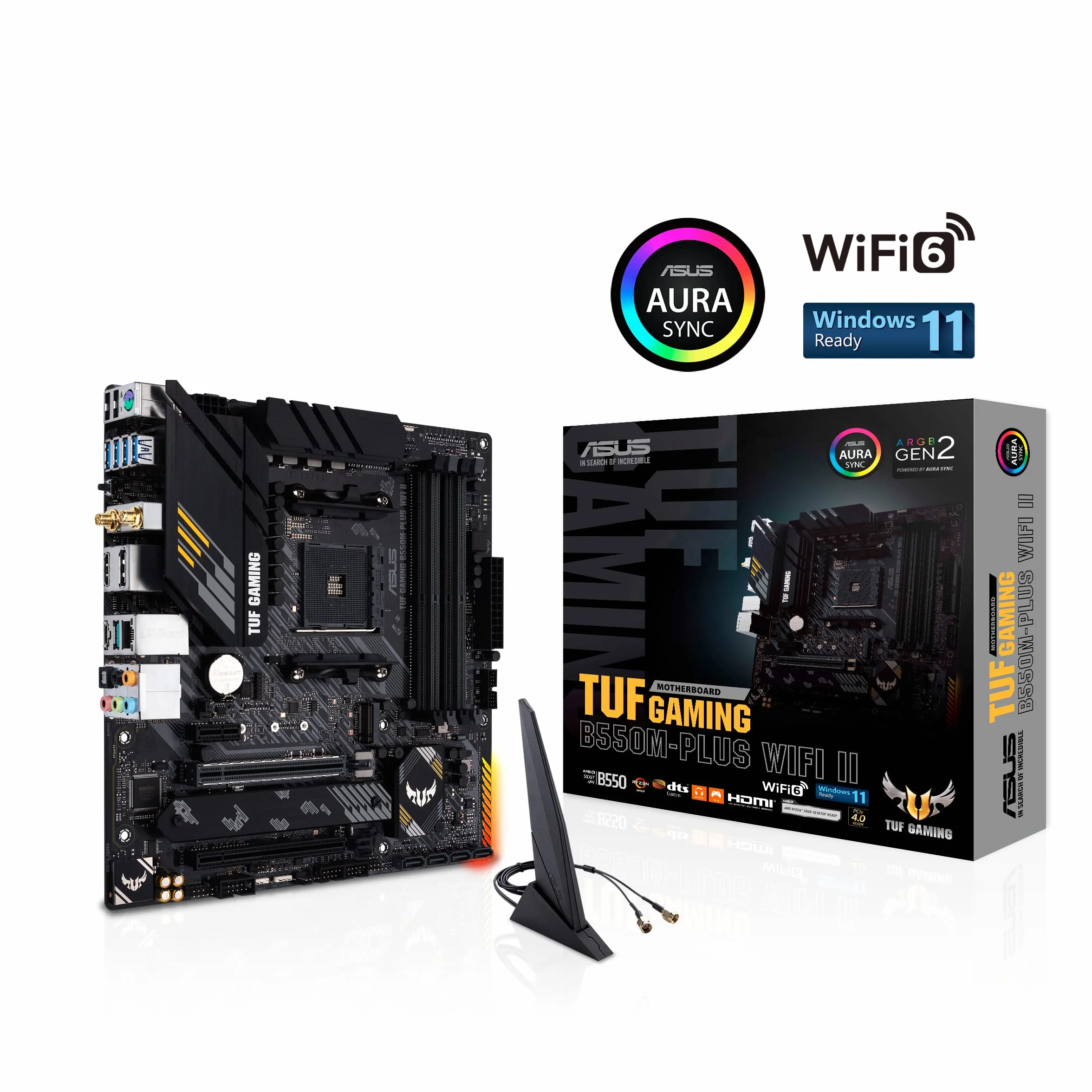 ASUS TUF Gaming B550M-PLUS WiFi II - Placa Base de Gaming Micro-ATX AMD (PCIe 4.0, 2X M.2, VRM de 10 etapas, Wi-Fi 6, 2.5 GB Ethernet, HDMI, DP, USB 3.2 Gen. 2 de Tipo A y C, Aura Sync RGB), B550 II