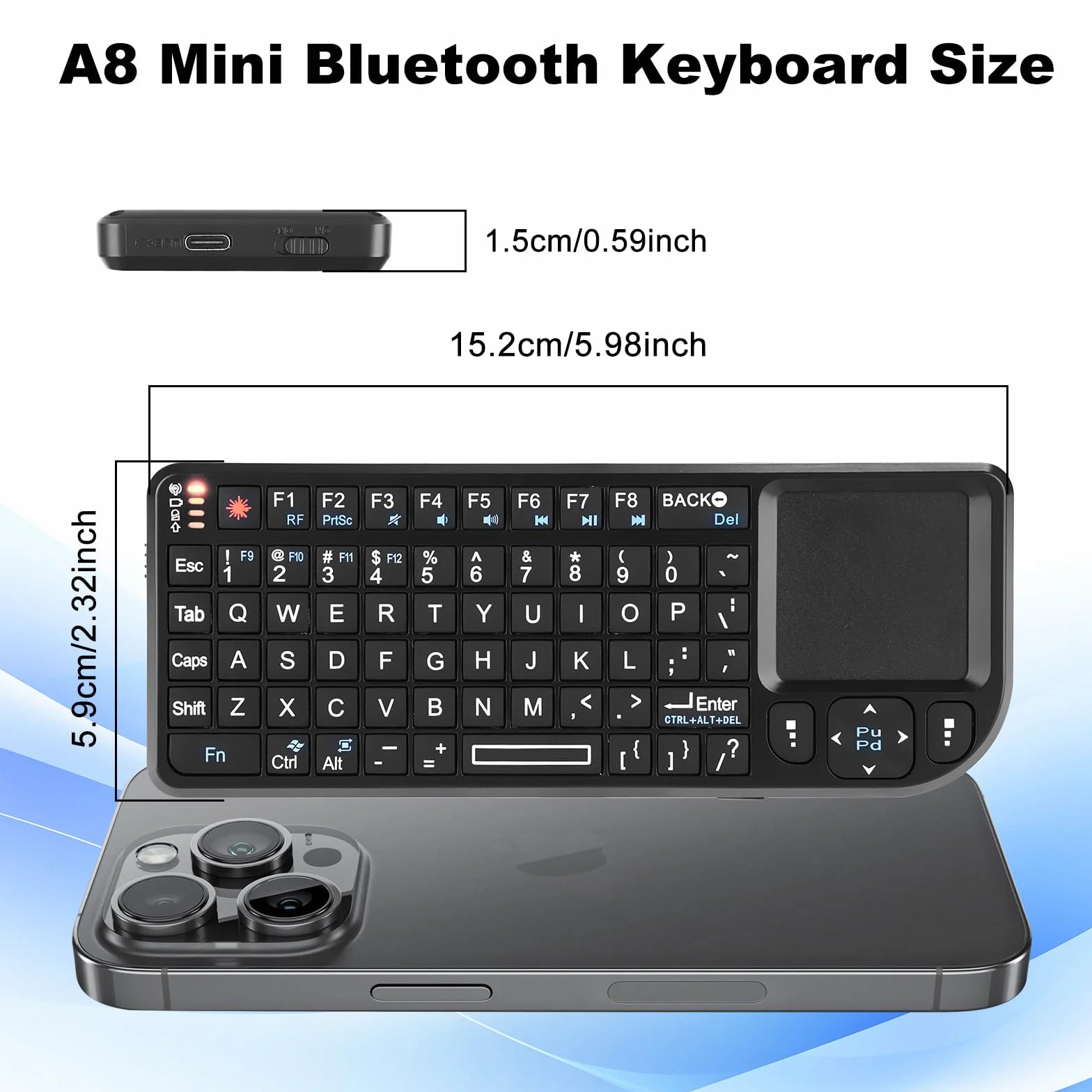 Binghe Mini Teclado Inalámbrico con Panel Táctil, Mini Teclado Bluetooth, A8 2.4G Teclado Inalámbrico con Retroiluminación Blanca para Windows/Linux/Mac/Android/Google/Smart TV OS