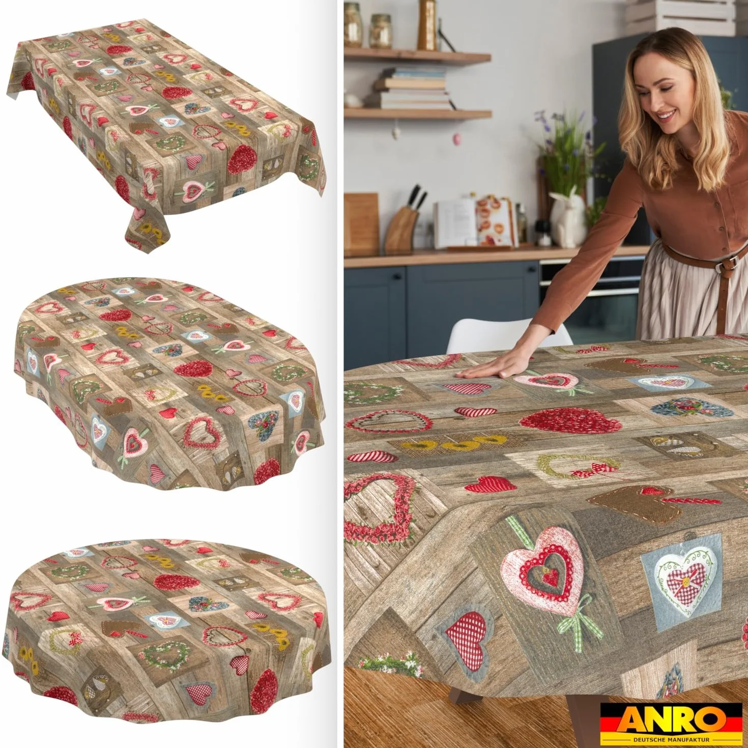 ANRO Mantel Lavable Impermeable Efecto Loto 160x140 cm Ovalado Forma de Corazón