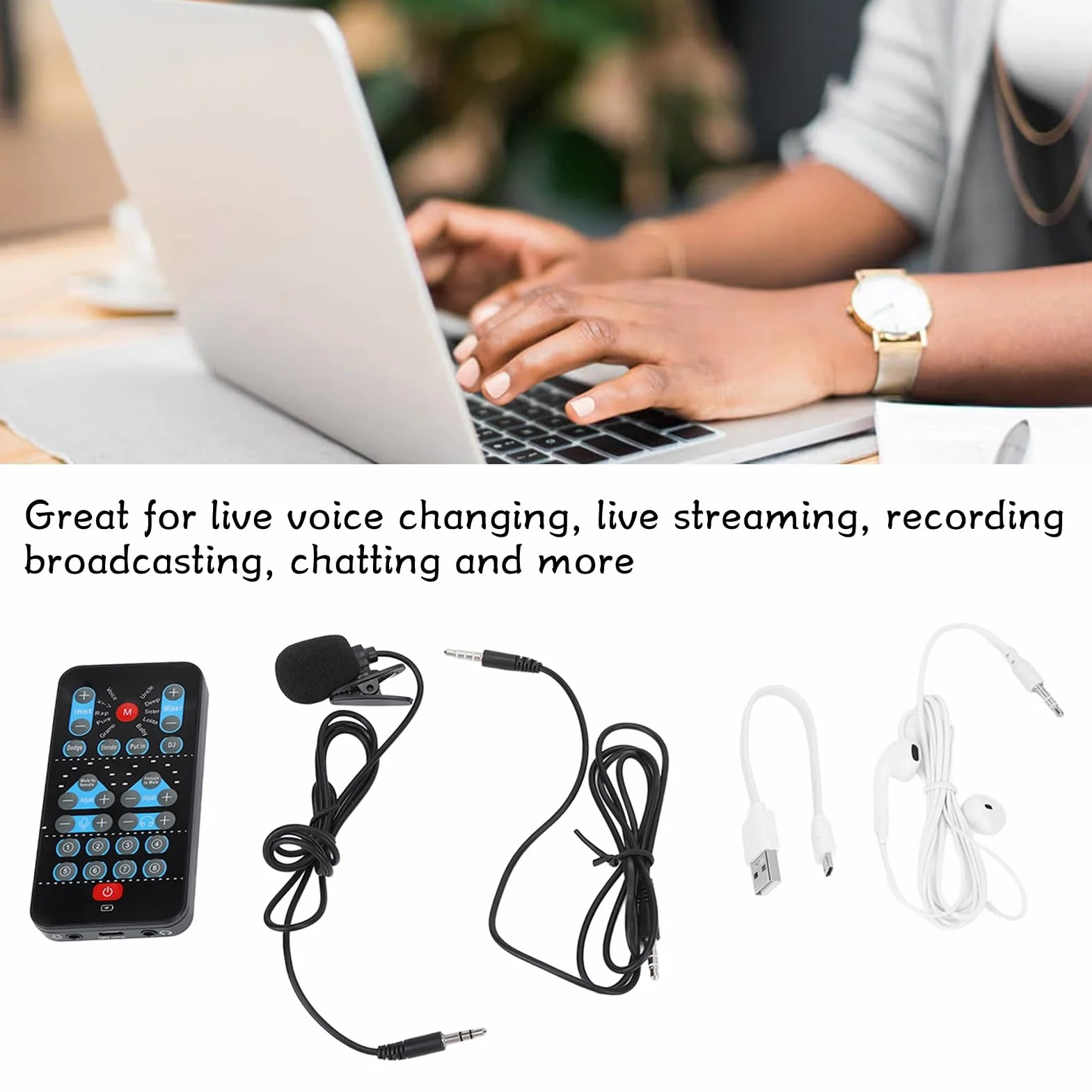 Mini Cambiador de Voz para Teléfono Celular y Computadora Admite Múltiples Idiomas con 8 Efectos de Sonido, Tarjeta de Sonido Portátil Embellece Tu Voz, Adecuado para Teléfono