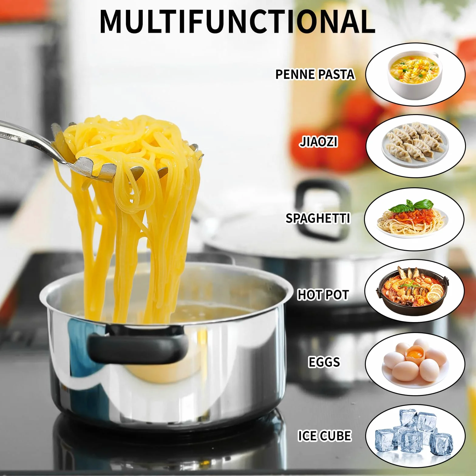 Cuchara de espagueti de acero inoxidable 12 pulgadas, cucharón de pasta con mango ergonómico