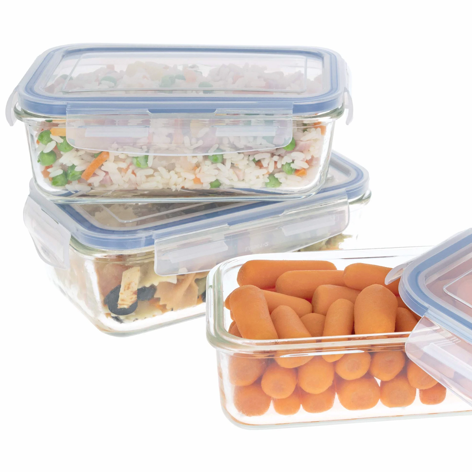 Pack 6 Recipientes Herméticos de Vidrio, táper Cristal Apto para Microondas, 800 ml, Envases para Comida con Cierre