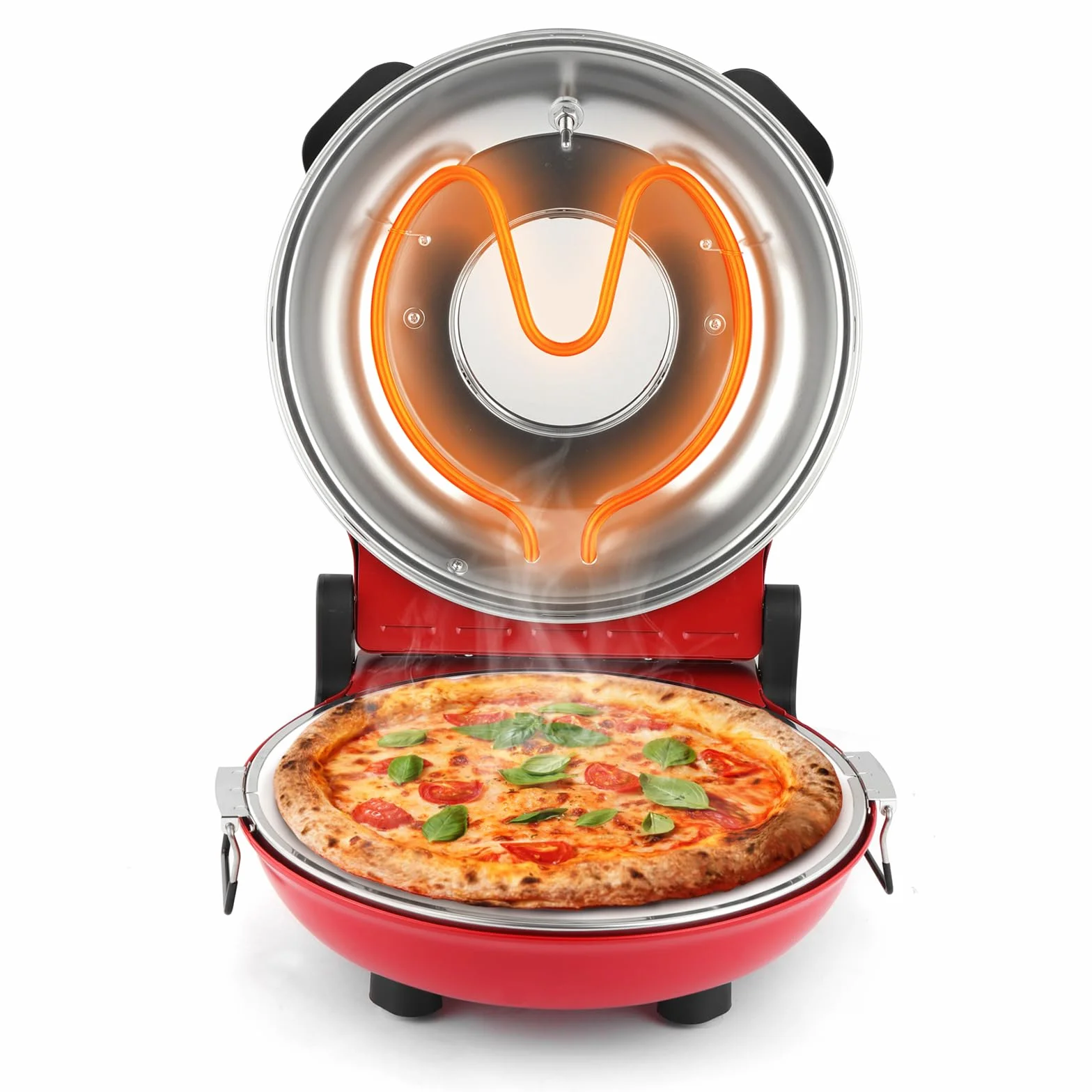 KLAIF Horno eléctrico para pizza 31 cm con piedra de cerámica, controles de temperatura ajustables, 4 herramientas, rojo