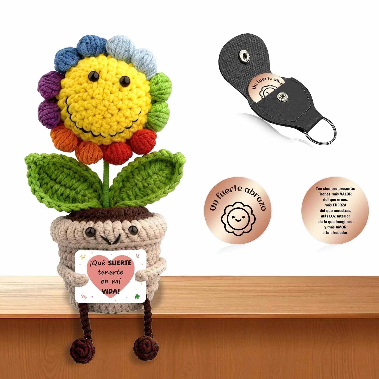 Girasol Crochet con Mensaje Positivo Regalo Original para Mujer Flores Amuletos Suerte Peluche Motivacional