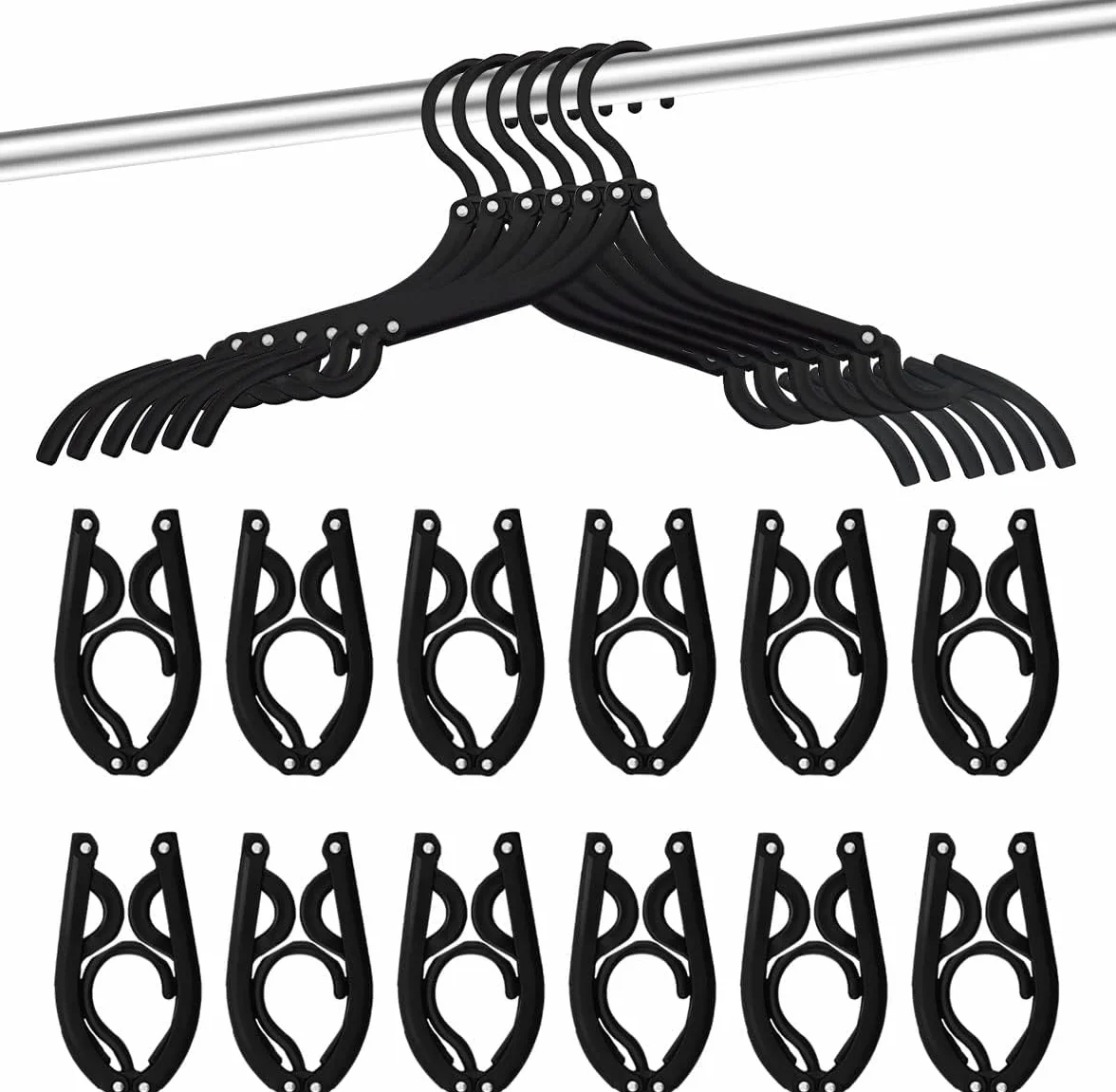 Perchas de Viaje Plegables 12 Unidades Negro para Cruceros Prendas Secado Ropa